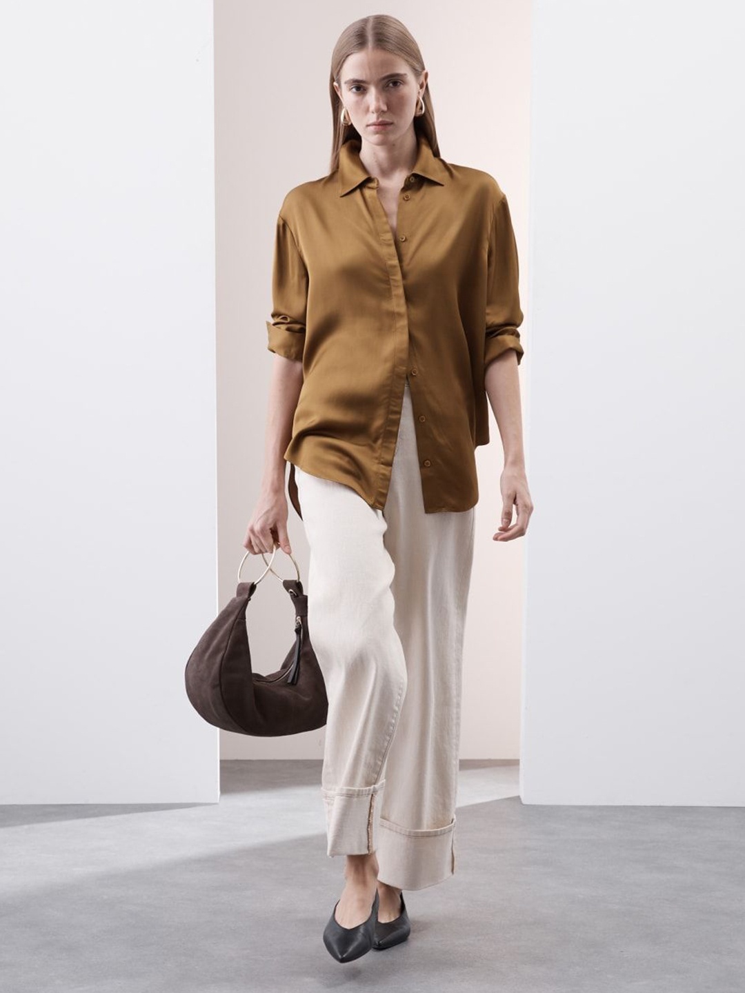 

Marks & Spencer Women Relaxed Fit Spread Collar Solid Casual Shirt, Brown