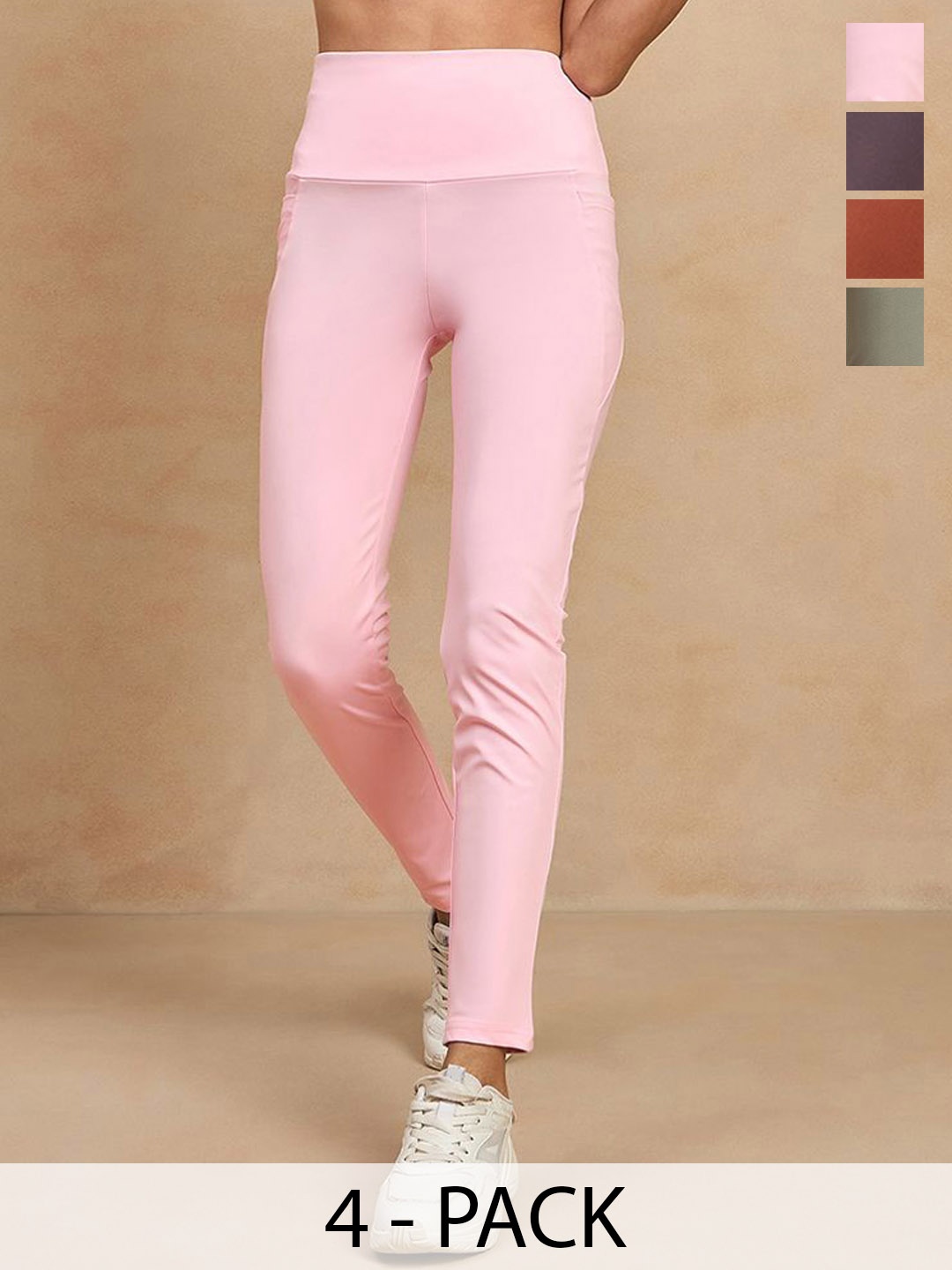 

COLOR CAPITAL Women Pack of 4 Skin Fit Antimicrobial Ankle Length Tights, Pink