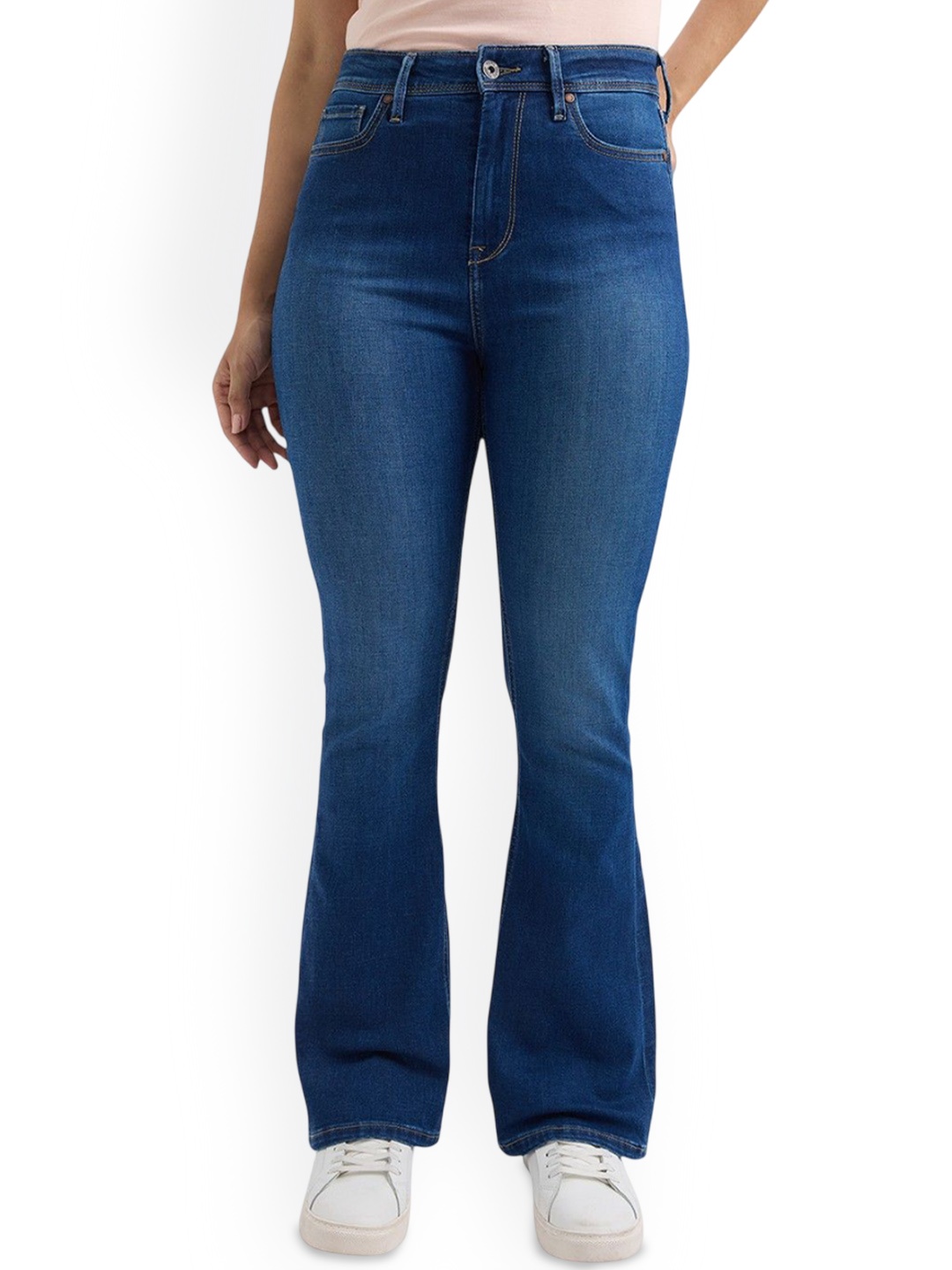 

Pepe Jeans Women Dion Flared Fit High-Rise Light Fade Stretchable Jeans, Blue