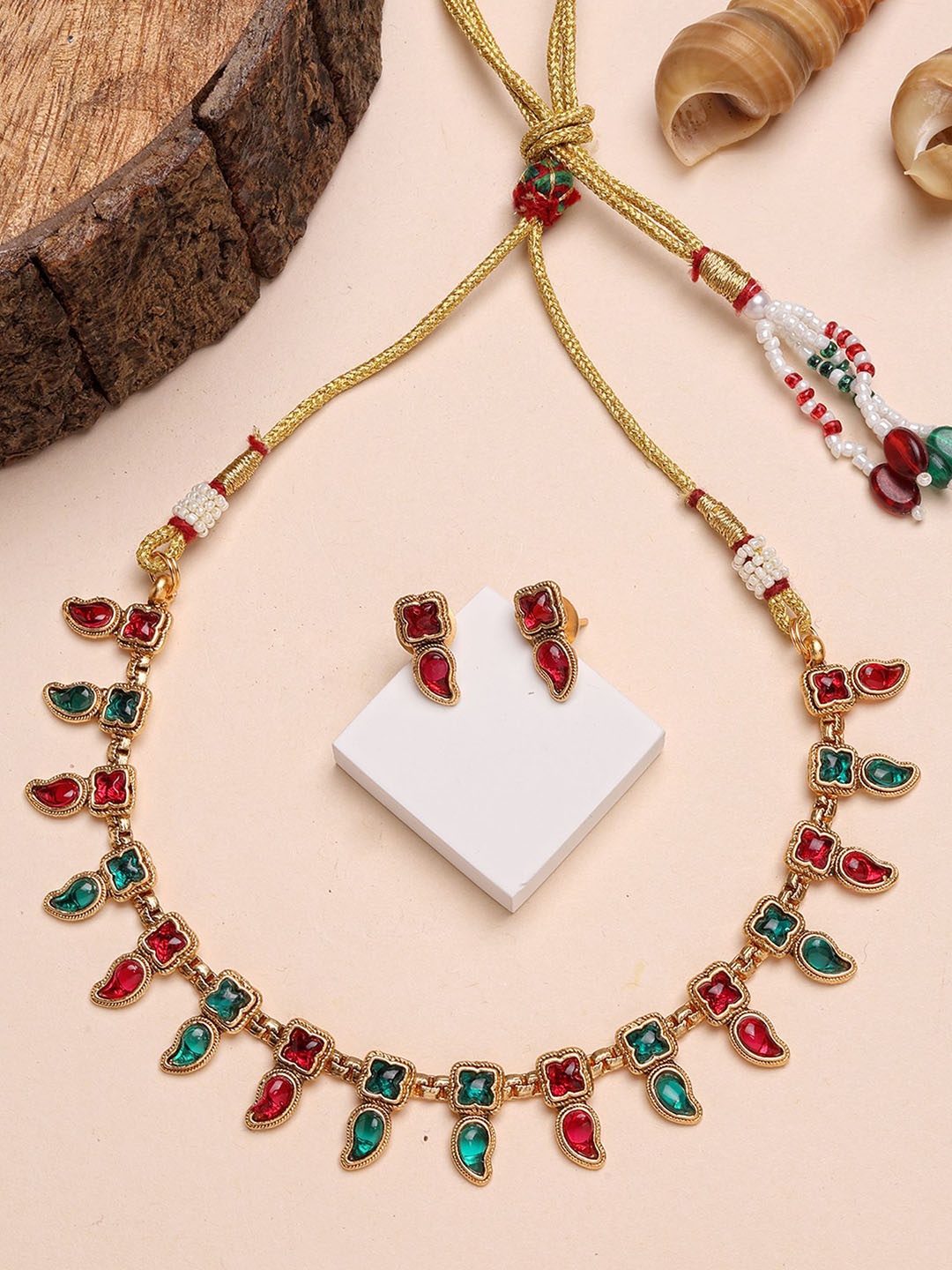 

KARATCART Gold-Plated Stone Studded Necklace and Earrings