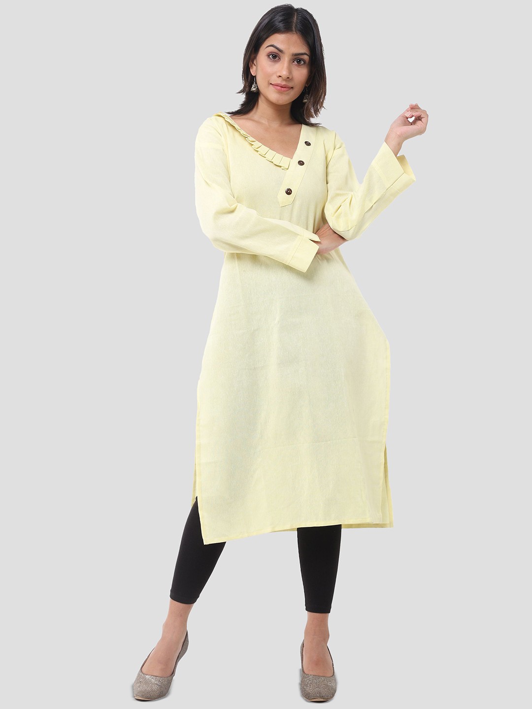 

DESHBANDHU DBK V-Neck Pure Cotton Staright Kurta, Yellow