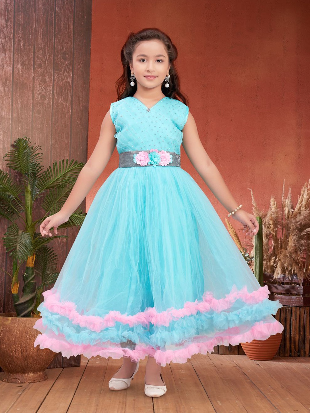 

YK Net Fit & Flare Dress, Turquoise blue