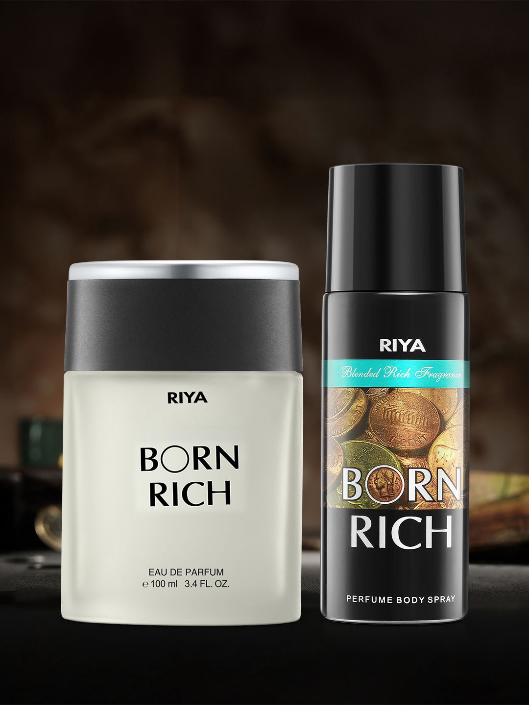 

RIYA Born Rich Set Of 2 Long Lasting Eau De Perfume- 100 ml & Spray- 150 ml, Black