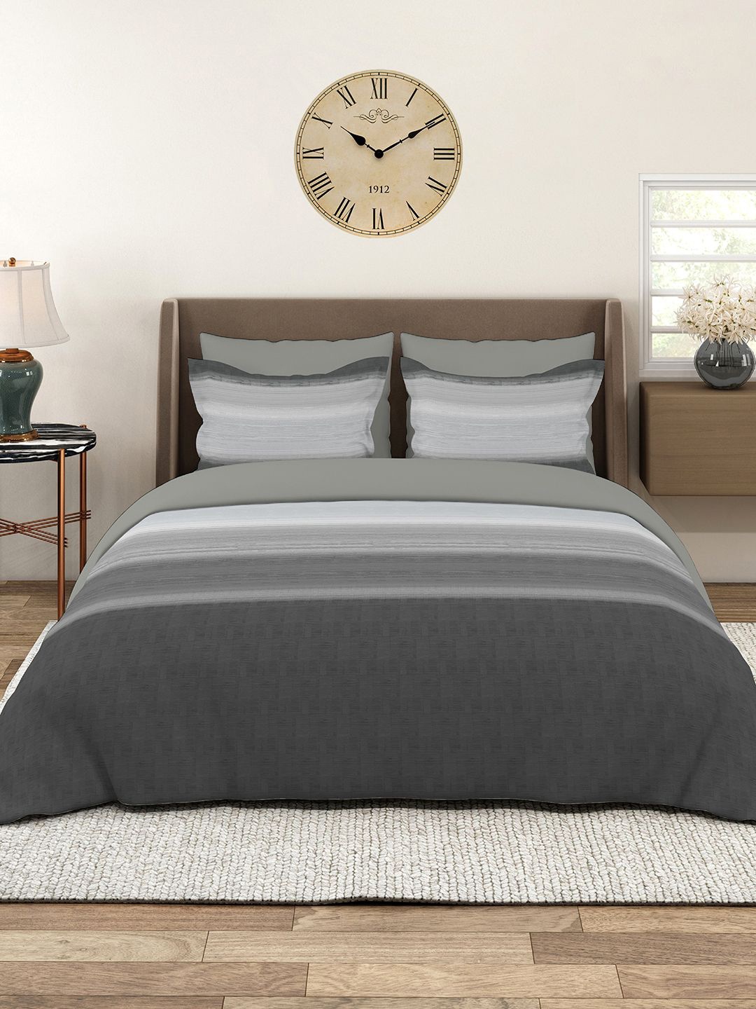 

Layers Grey Striped 220 TC King Bedsheet with 2 Pillow Covers 2.74 m x 2.74 m