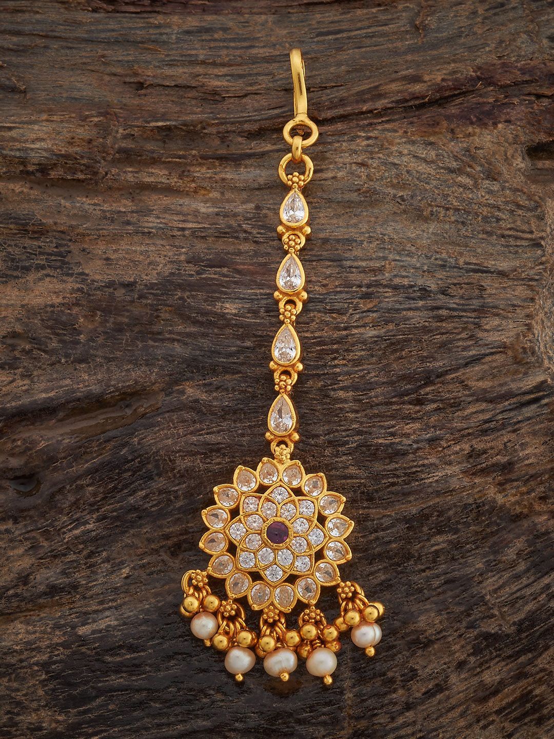 

Kushal's Fashion Jewellery 92.5 Silver Gold-Plated Temple Maang Tikka