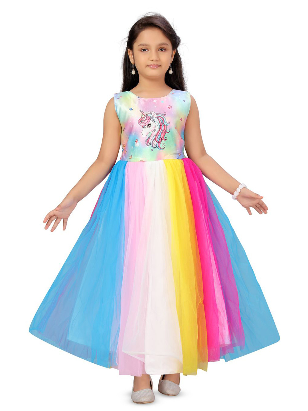 

YK Print Girls Fit & Flare Dress, White