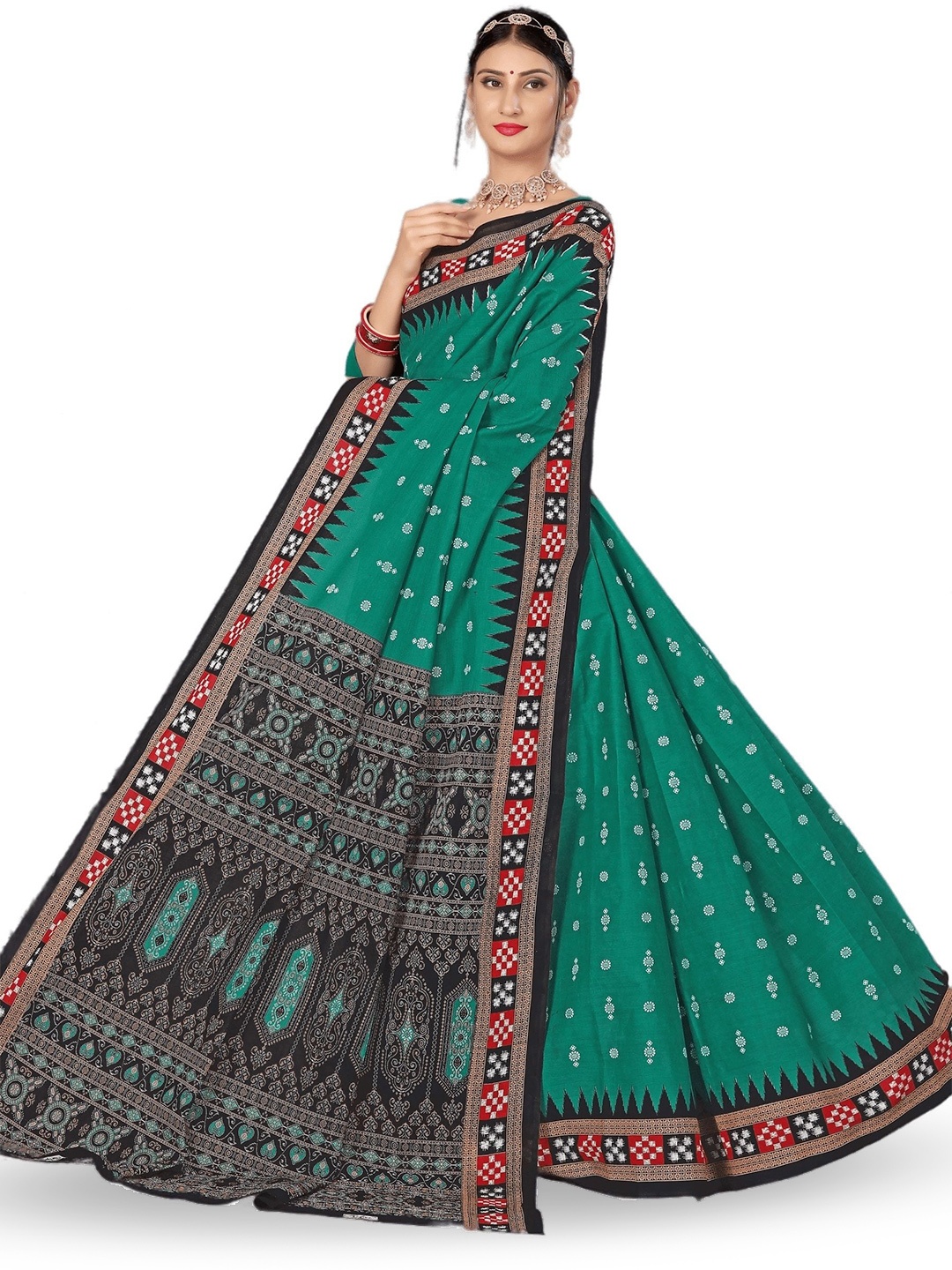 

pasapalli Floral Pure Cotton Sambalpuri Saree, Green