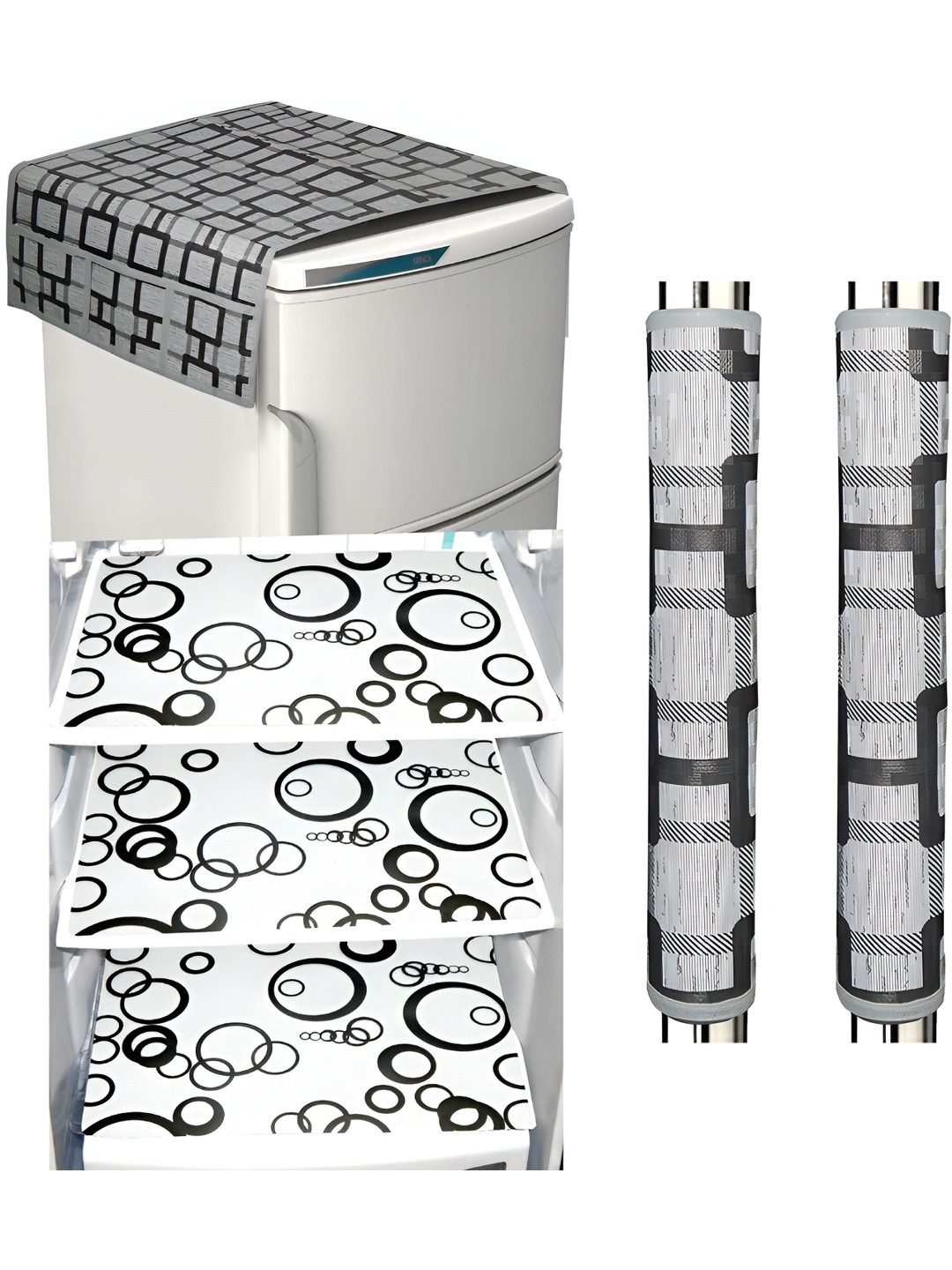 

Dakshya Industries Black and White 6 Pieces Abstract Printed Refrigerator Covers