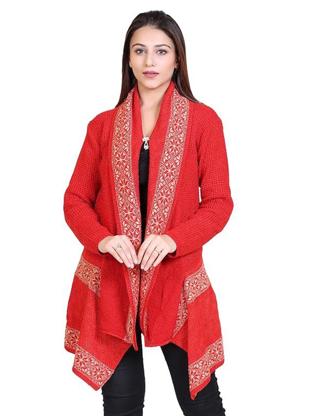 

DRIPFIT Self Design Long Sleeves Woollen Shrugs, Red