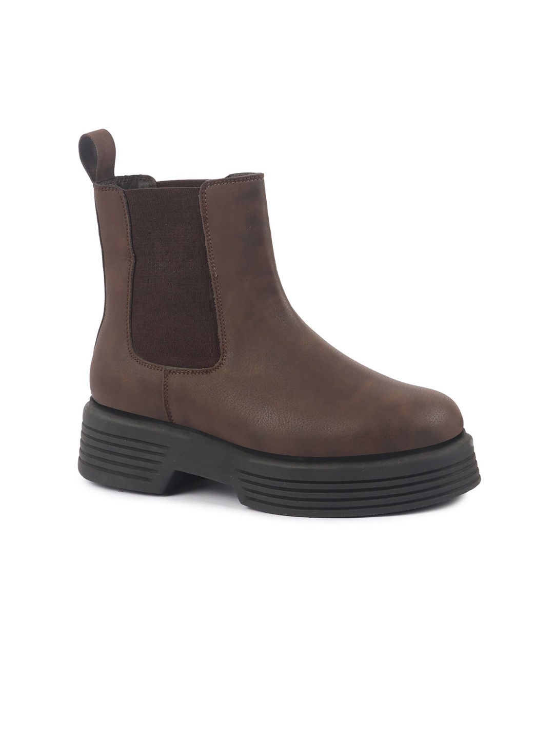 

FAUSTO Women Casual Block-Heeled Chelsea Boots, Brown