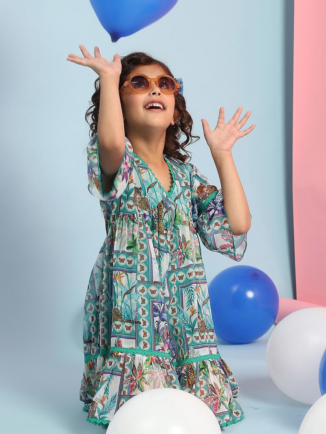 

Biba Girls Printed Empire Dress, Green