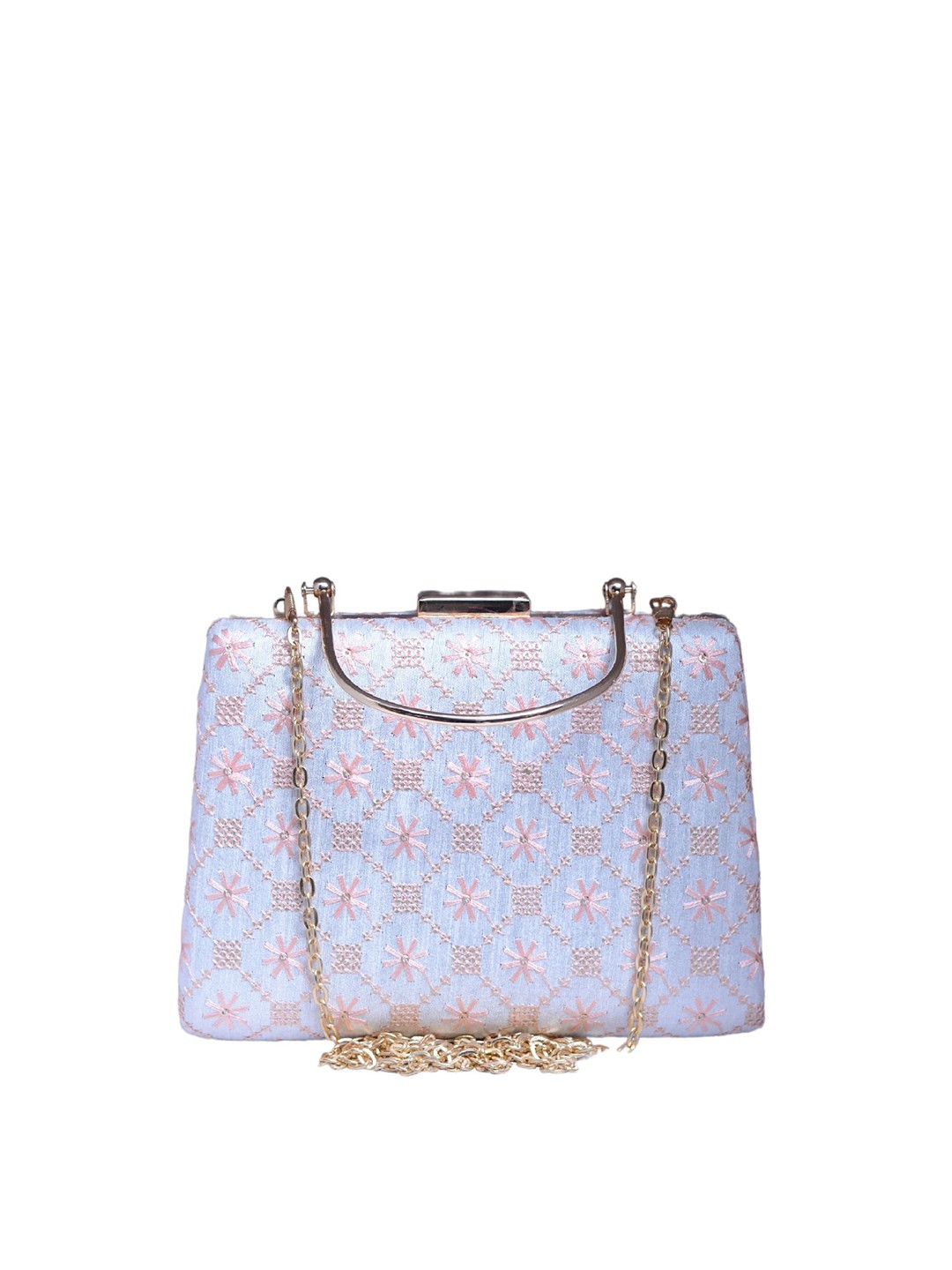 

ARTKLIM Floral Embroidered Box Clutch, White
