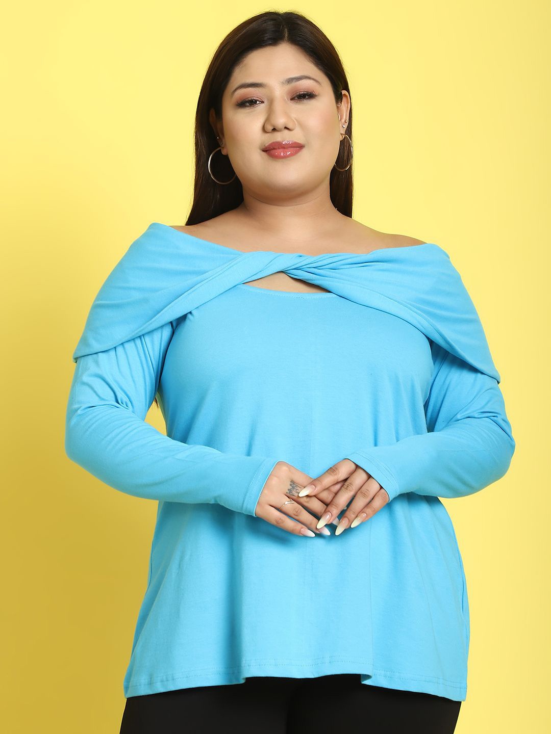 

theRebelinme Women Plus Size Cotton Top, Turquoise blue