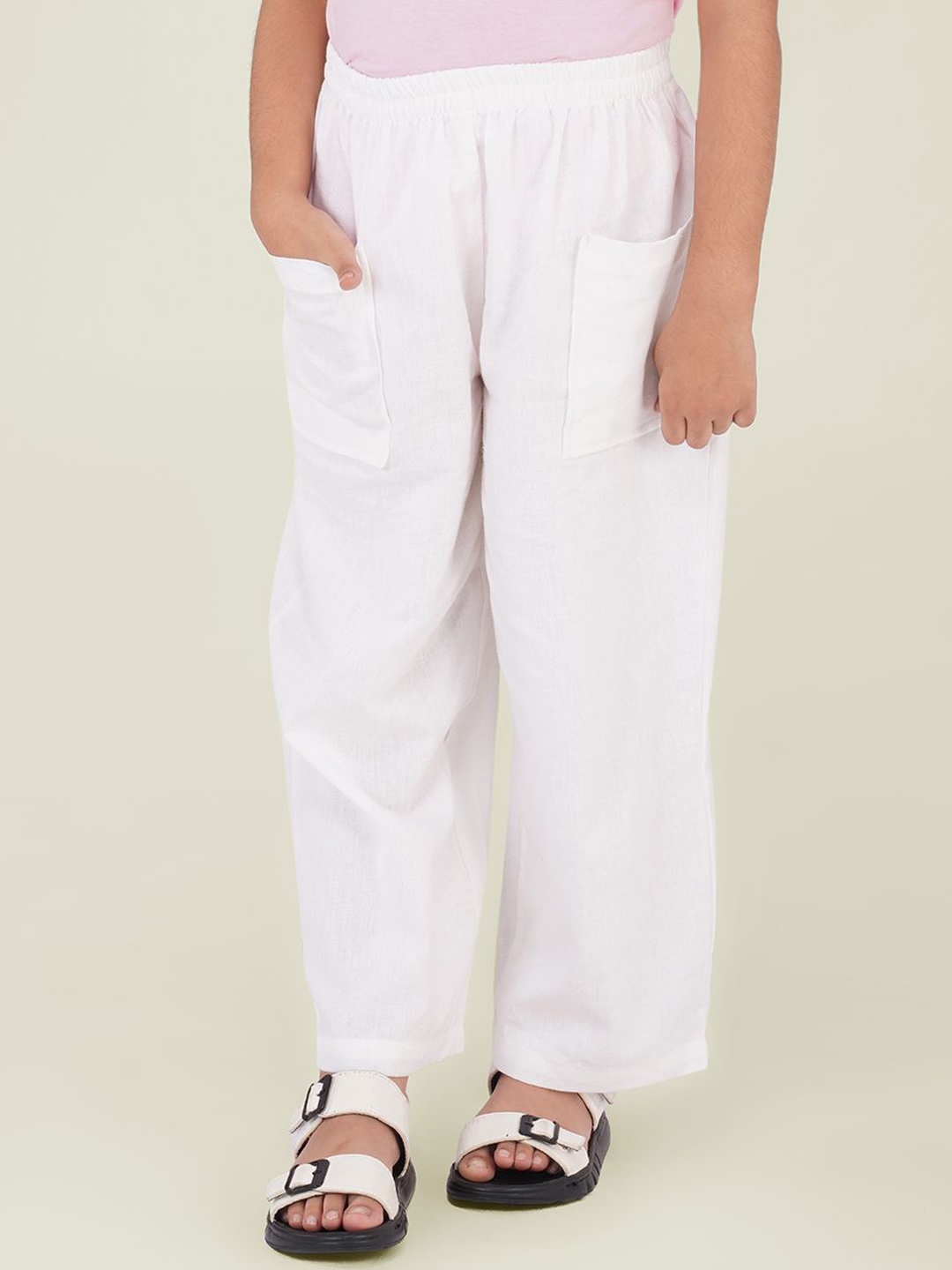 

SPARSA Kids Relaxed Loose Fit Wide Leg Pure CottonTrousers, White