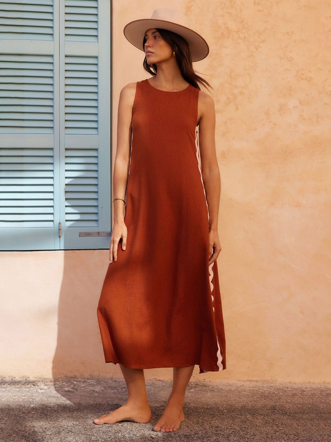 

StyleCast x Revolte Women Midi A-Line Dress, Coffee brown