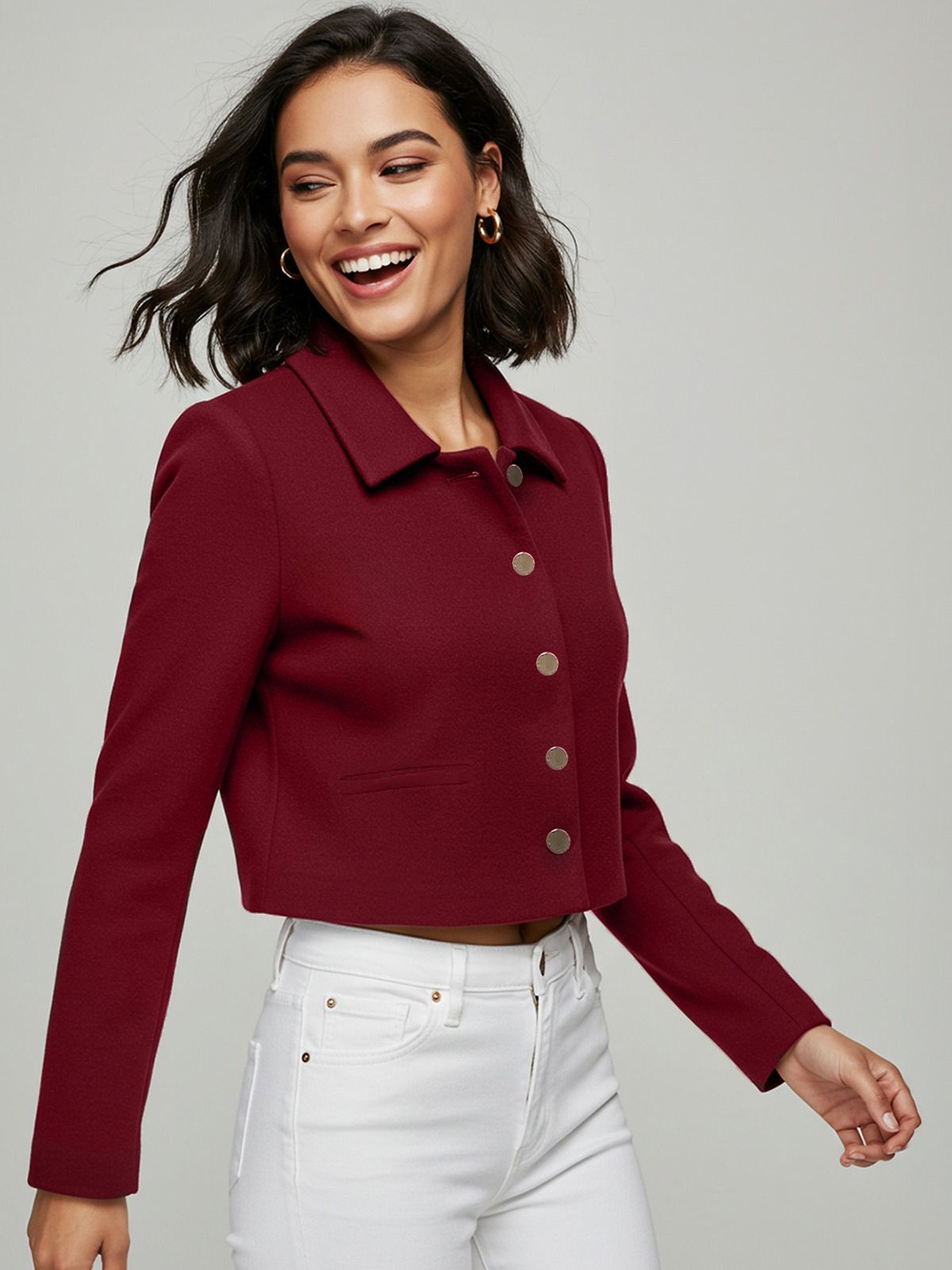 

Trendyol Women Spread Collar Solid Casual Tailored Jacket, Maroon