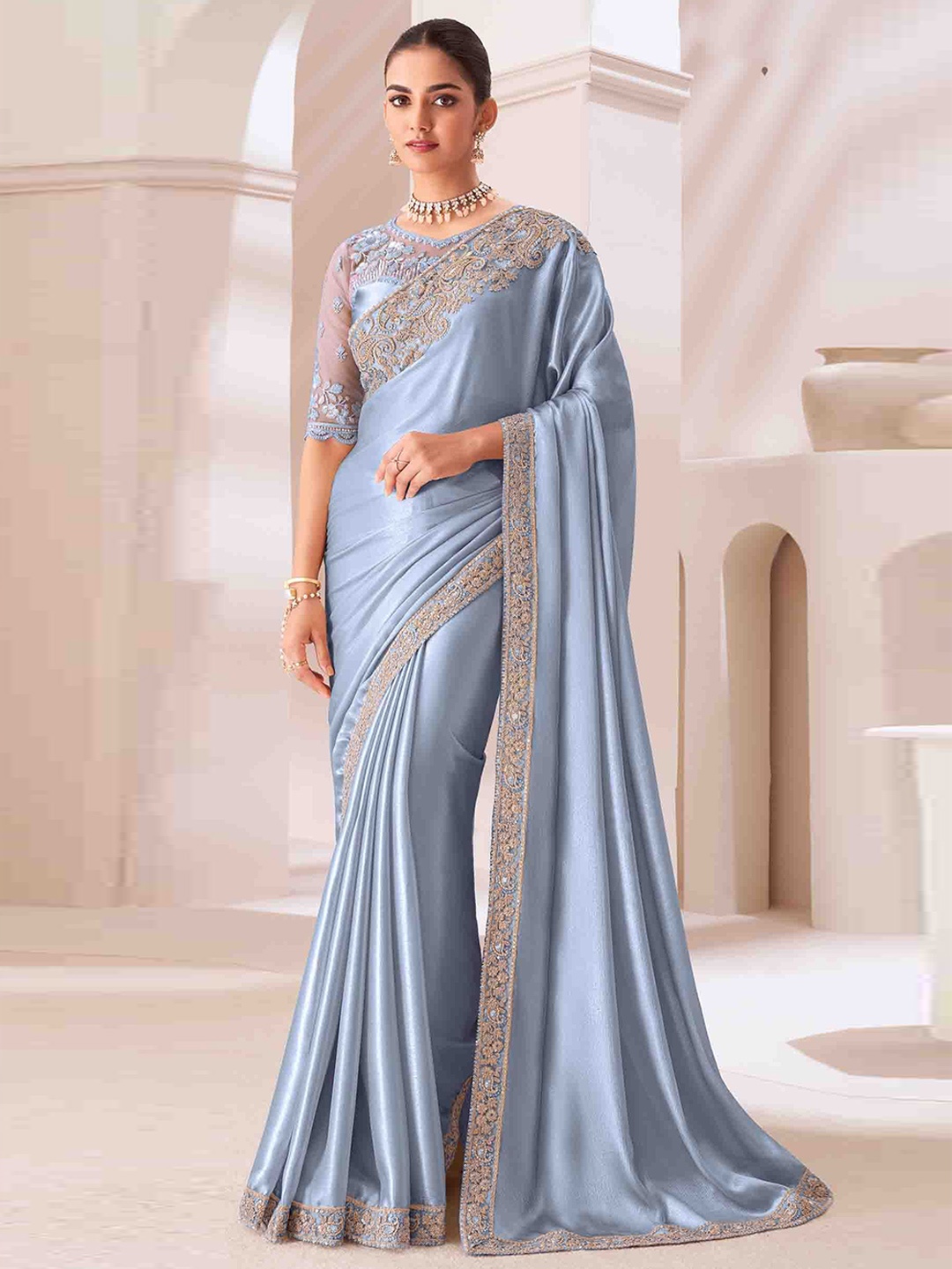 

KIMISHA Embellished Embroidered Saree, Blue