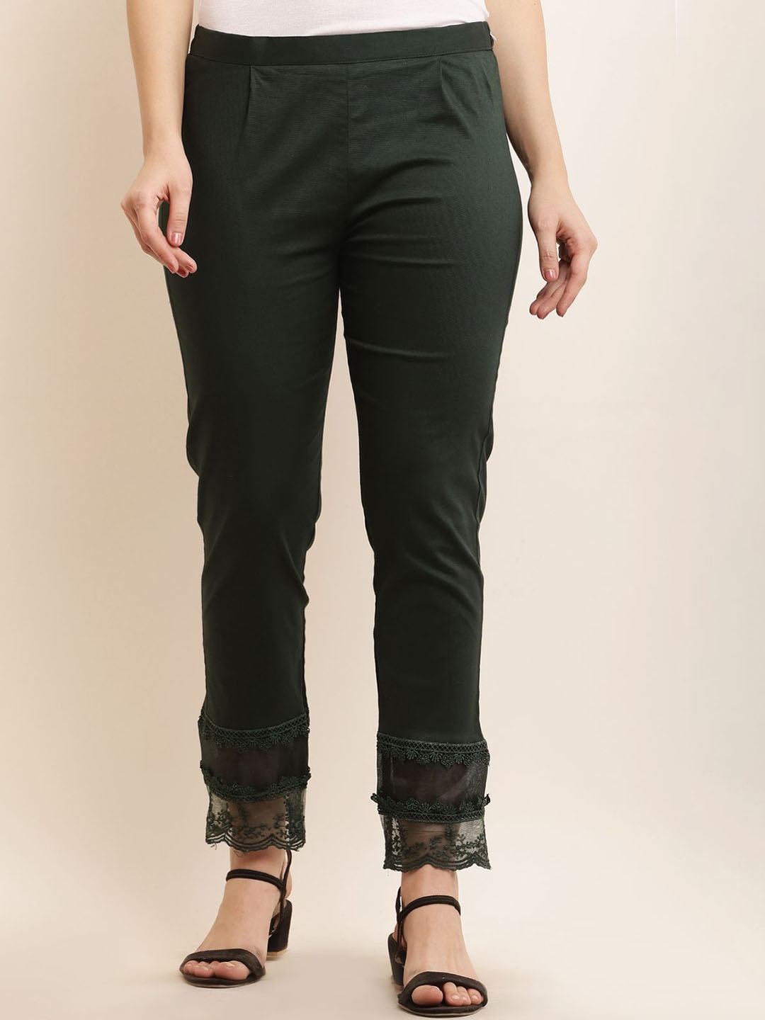 

Sellingsea Women Mid-Rise Pleated Trousers, Green