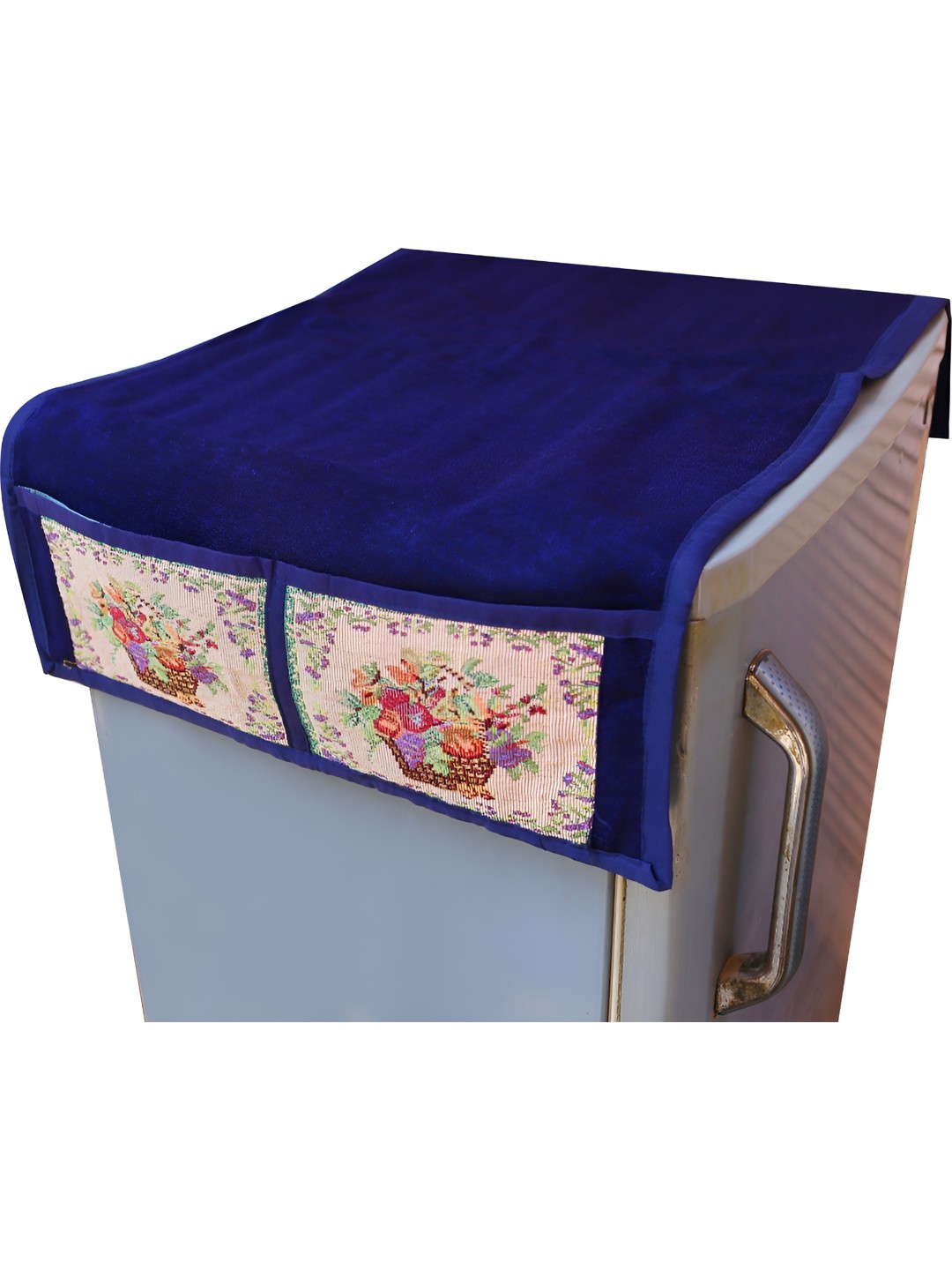 

Dakshya Industries Blue & Beige Floral Printed Refrigerator Cover