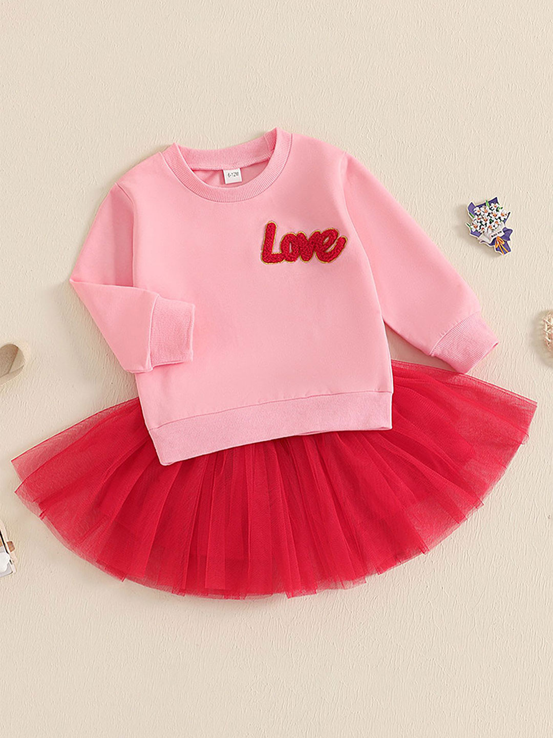 

LULU & SKY Girls Embroidered Pure Cotton Sweatshirt With Skirt, Pink