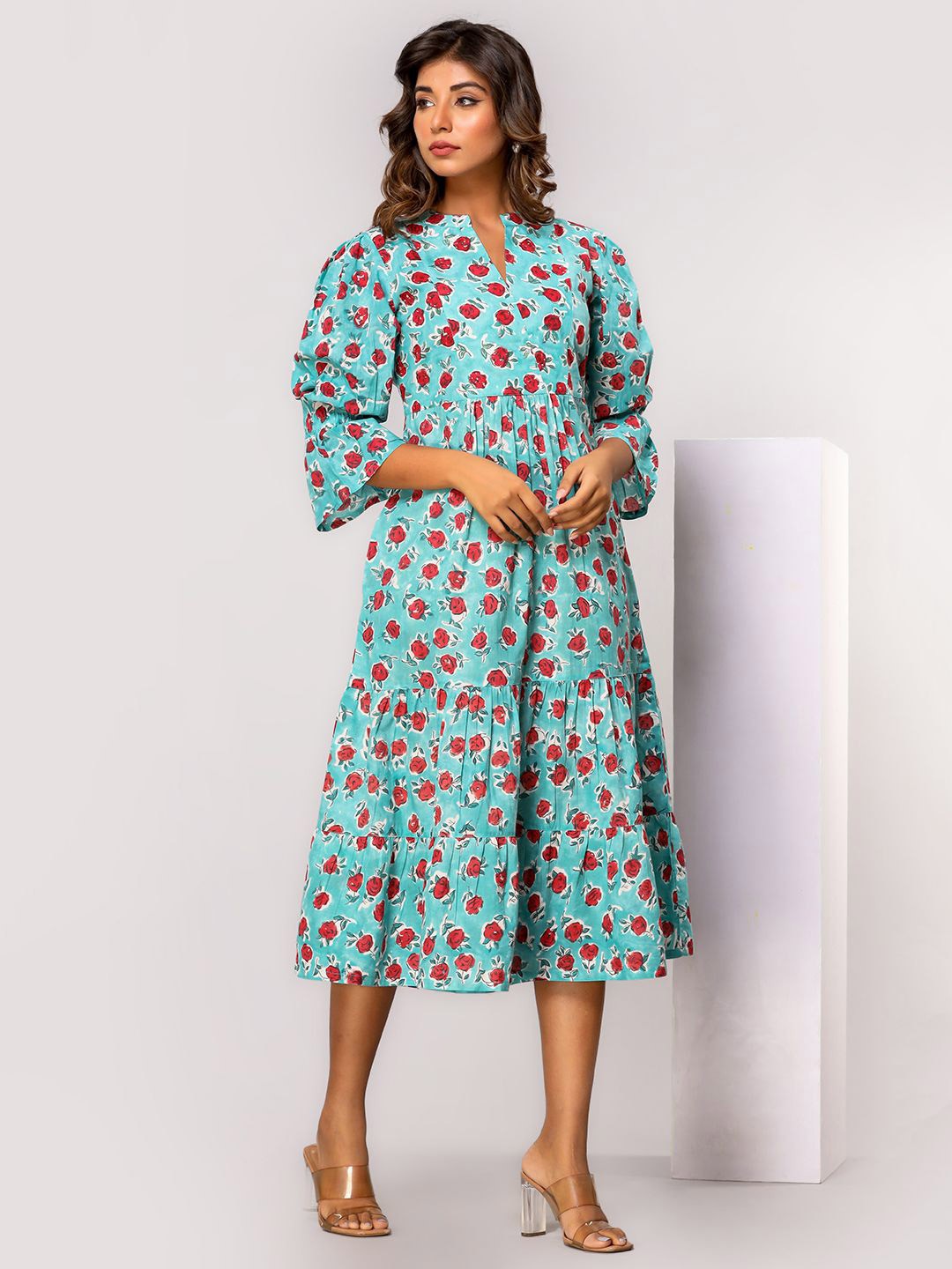 

Eco Clothing Floral Print Fit & Flare Midi Dress, Blue