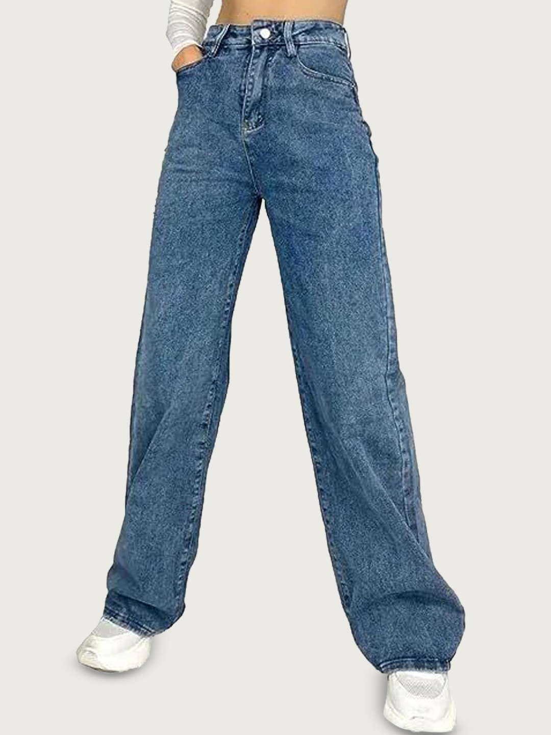 

RIVI Women Jean Straight Fit High-Rise Stretchable Jeans, Blue