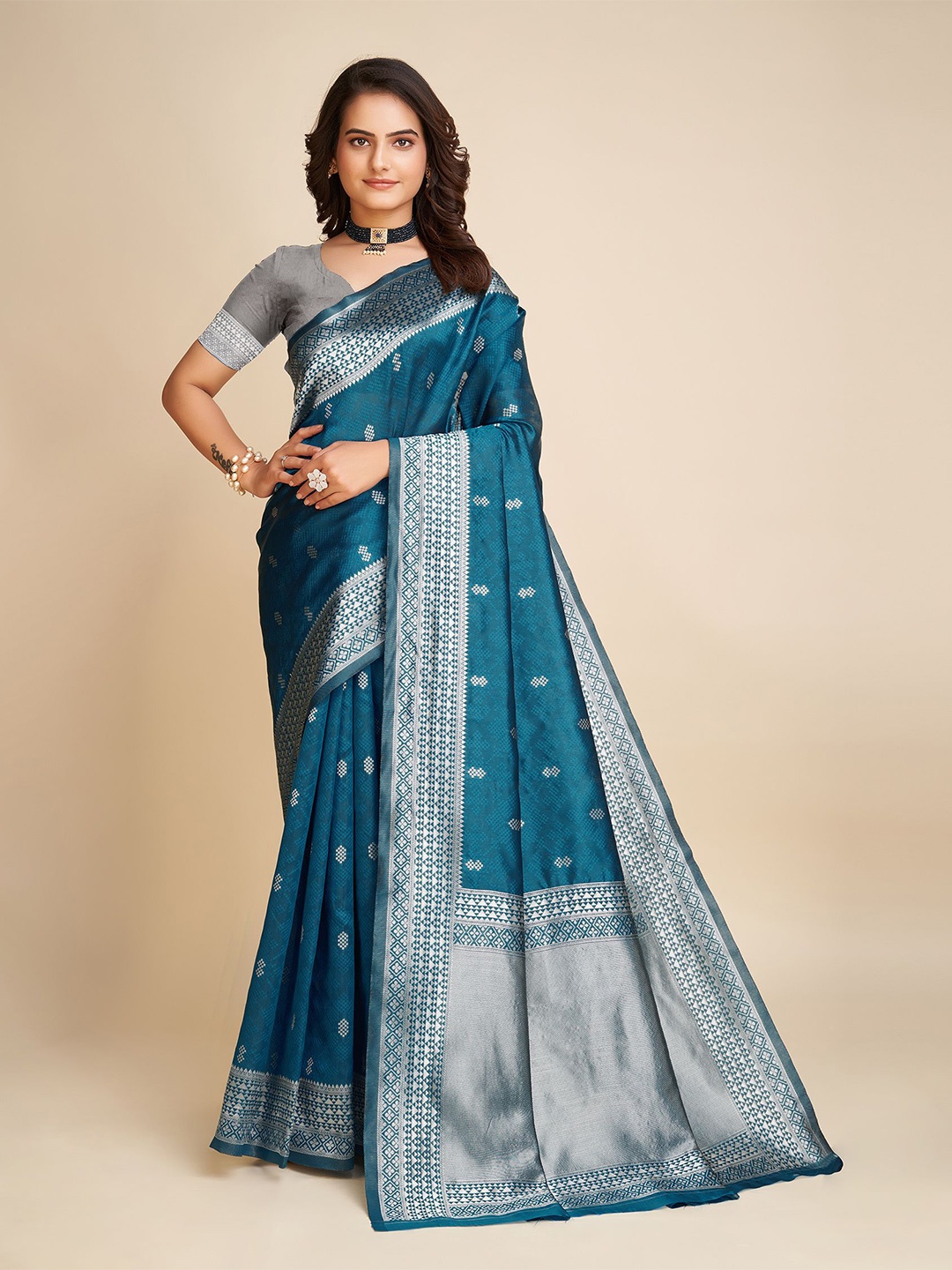 

bigben textile Woven Design Zari Banarasi Saree, Blue