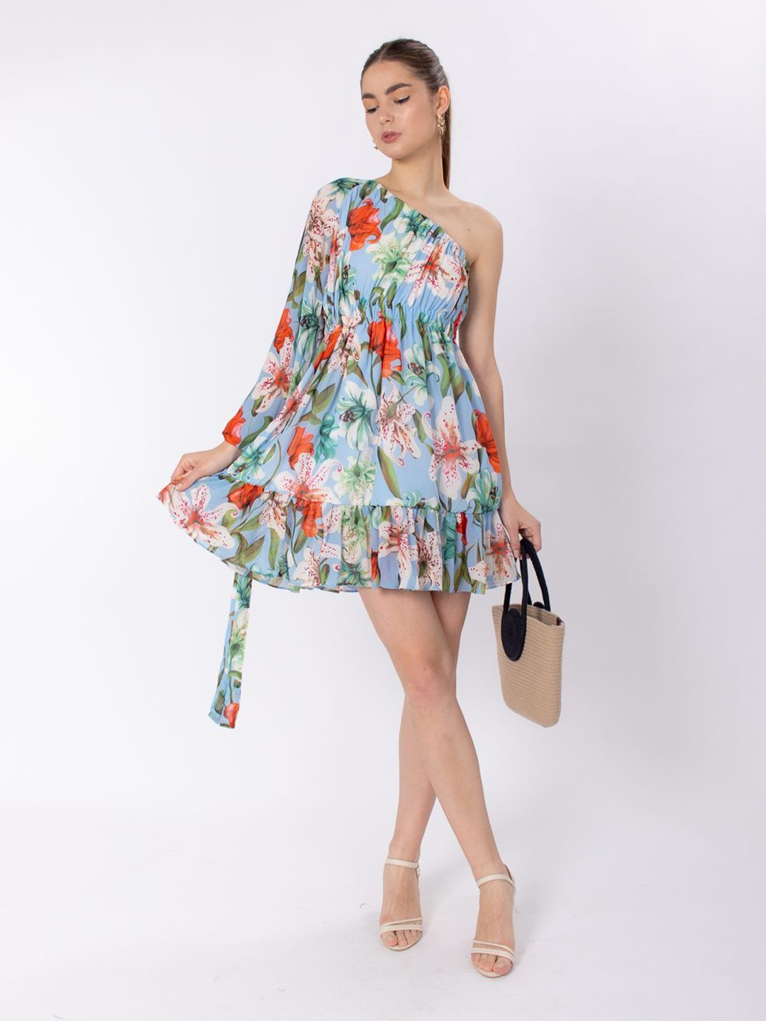 

DressBerry Floral Print Fit & Flare Dress, Turquoise blue