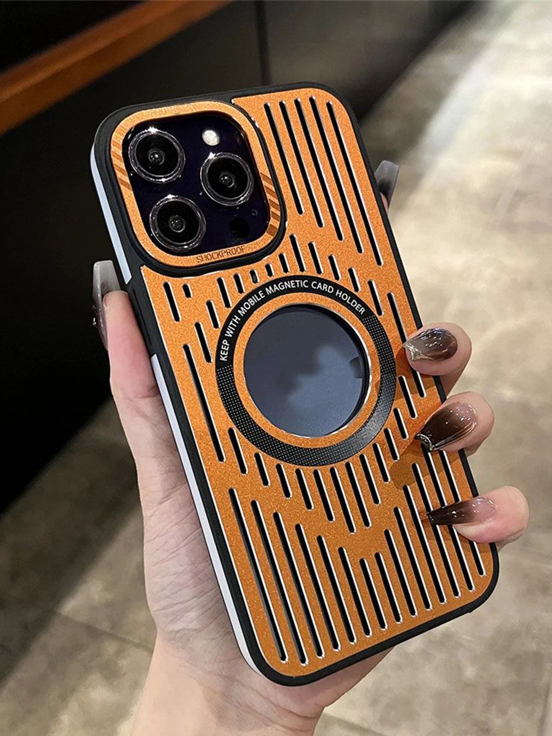 

Luxury Kase LK094 Cooling Hollow Ultra Thin Metal iPhone 15 Pro Max Back Case, Orange