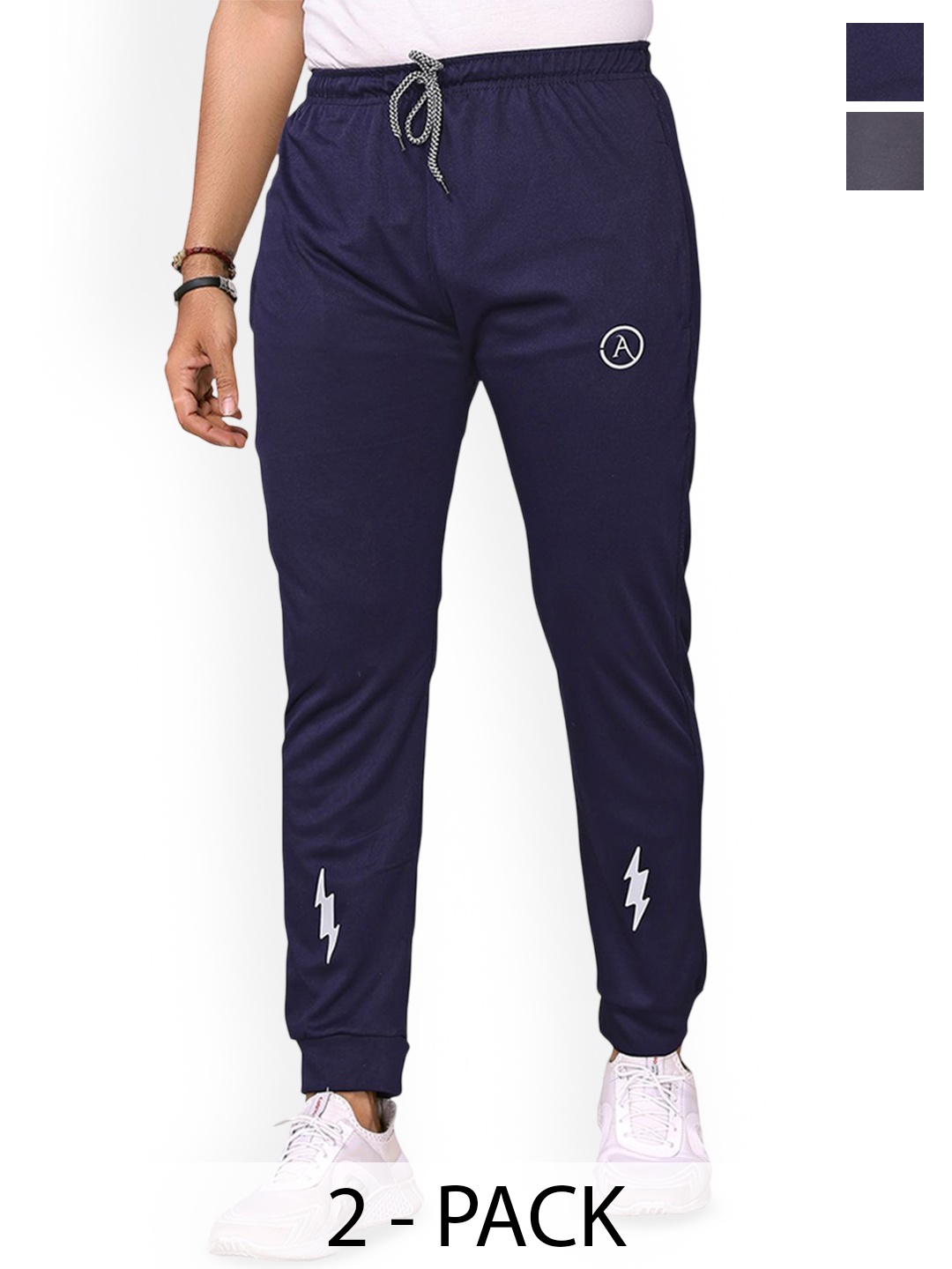 

Moda Rapido Men Pack Of 2 Mid Rise Slim Fit Joggers Track Pants, Blue
