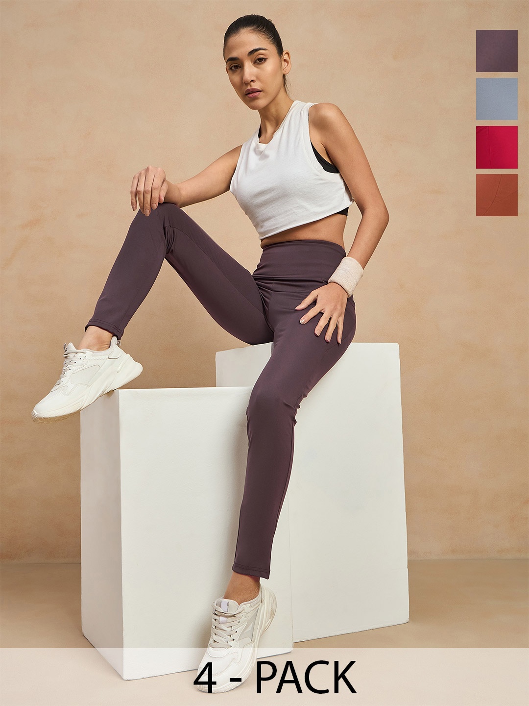 

COLOR CAPITAL Women Pack of 4 Skin Fit Antimicrobial Sports Tights, Grey