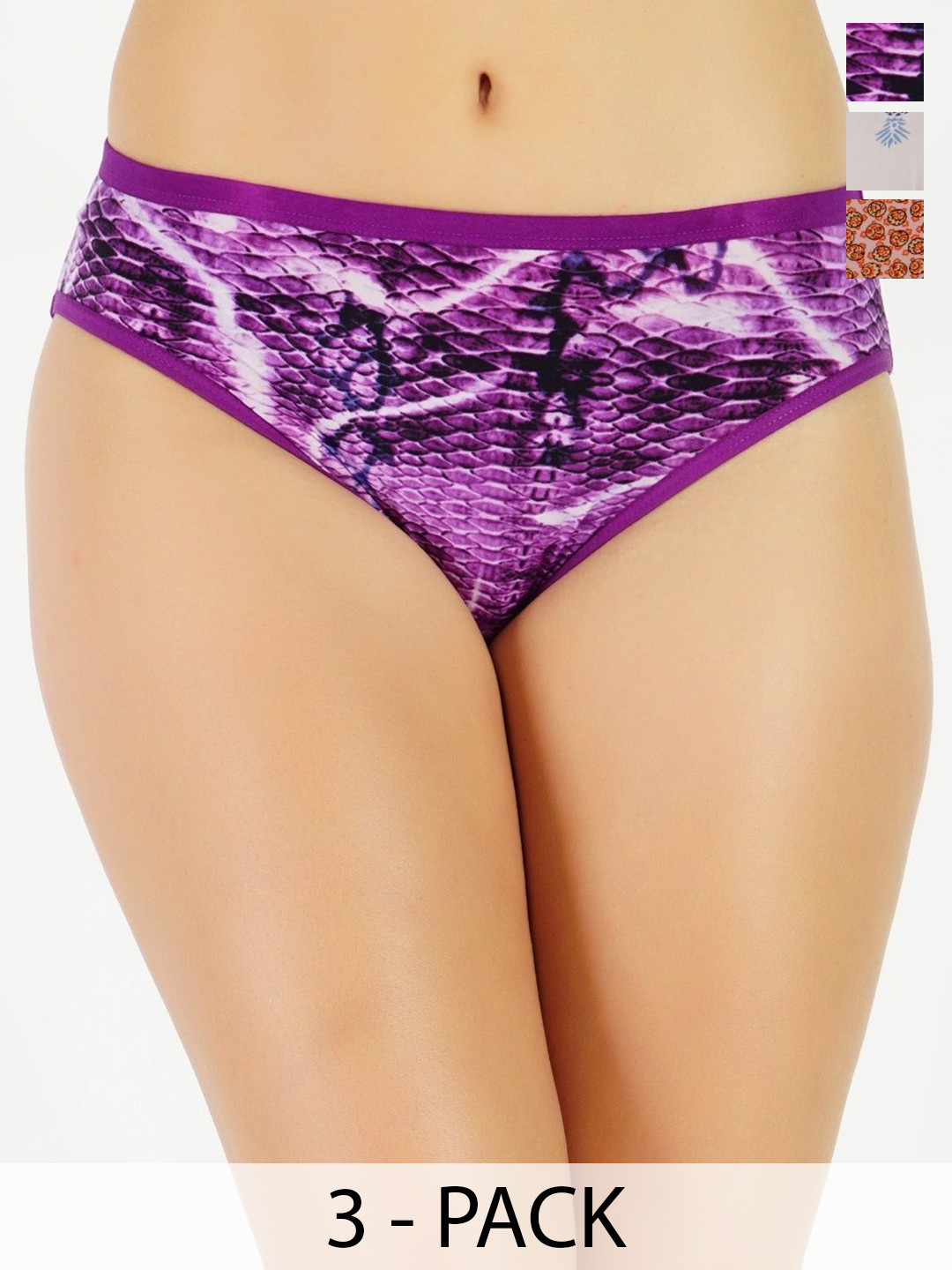 

GOTO Pack Of 3 Printed Mid-Rise Bikini Briefs, Orange