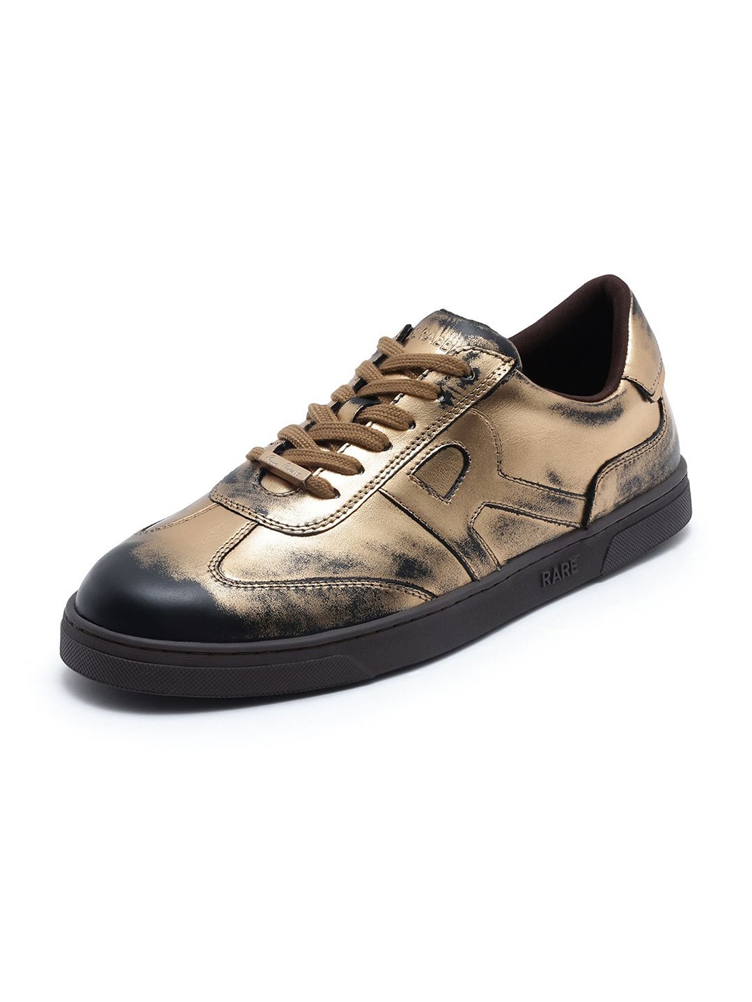 

RARE RABBIT Men Printed Leather Sneakers, Gold