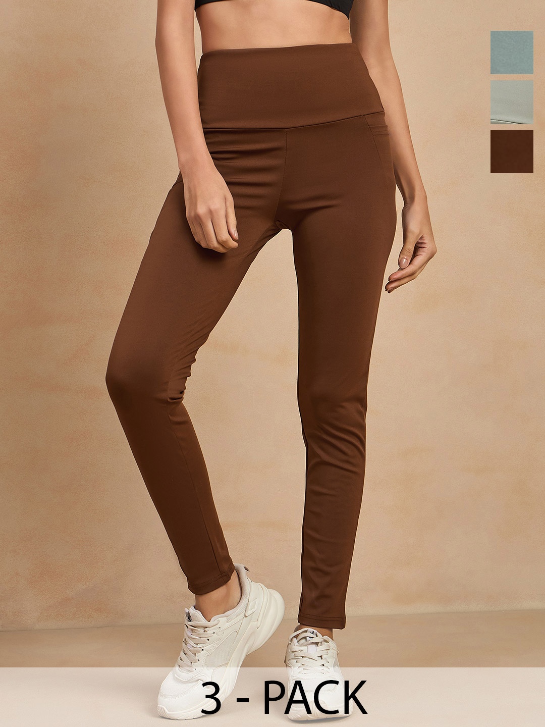 

COLOR CAPITAL Women Pack of 3 Skin Fit Antimicrobial Tights, Coffee brown