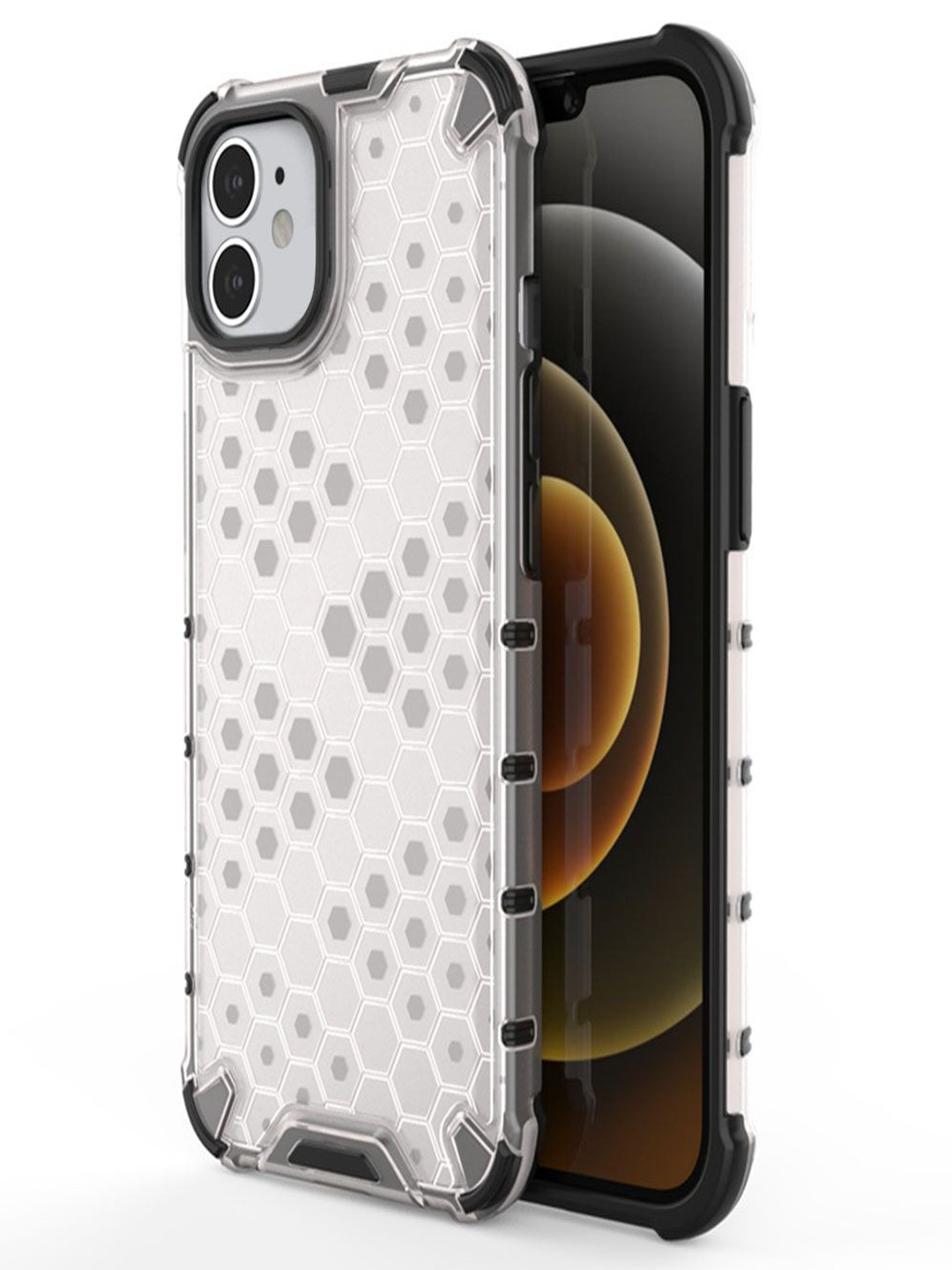 

Luxury Kase Geometric Printed iPhone 12 Transparent Honeycomb Clear Case Back Case, White