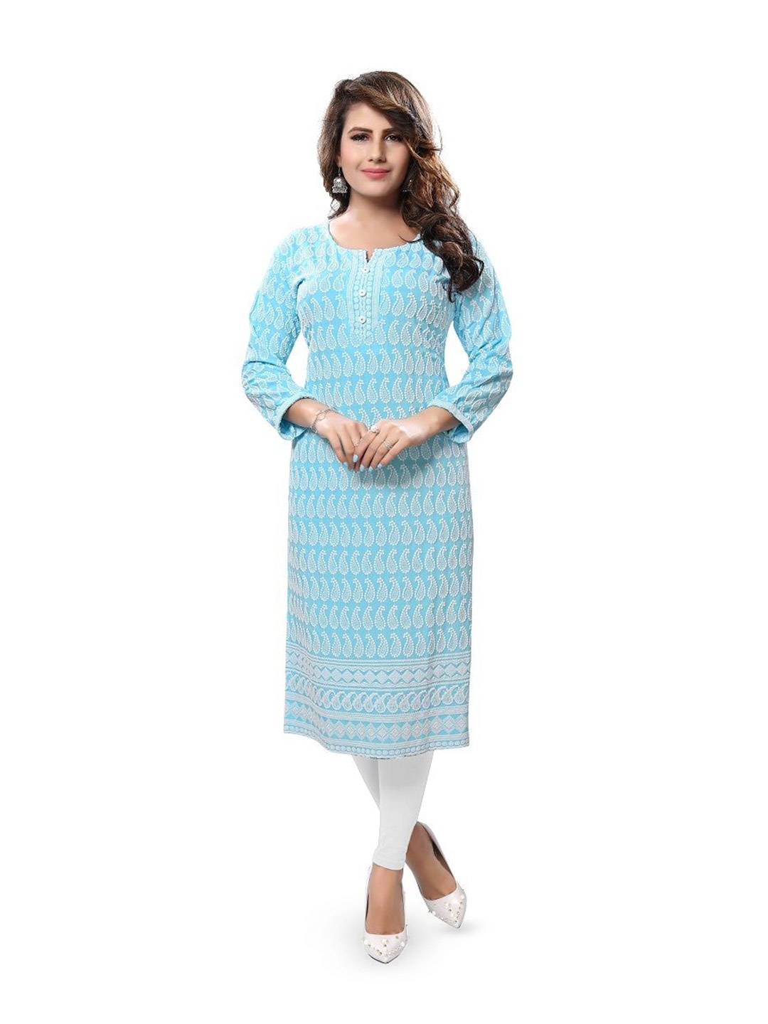 

DREAM & DZIRE Women Embroidered Chikankari Cotton Straight Kurta, Blue