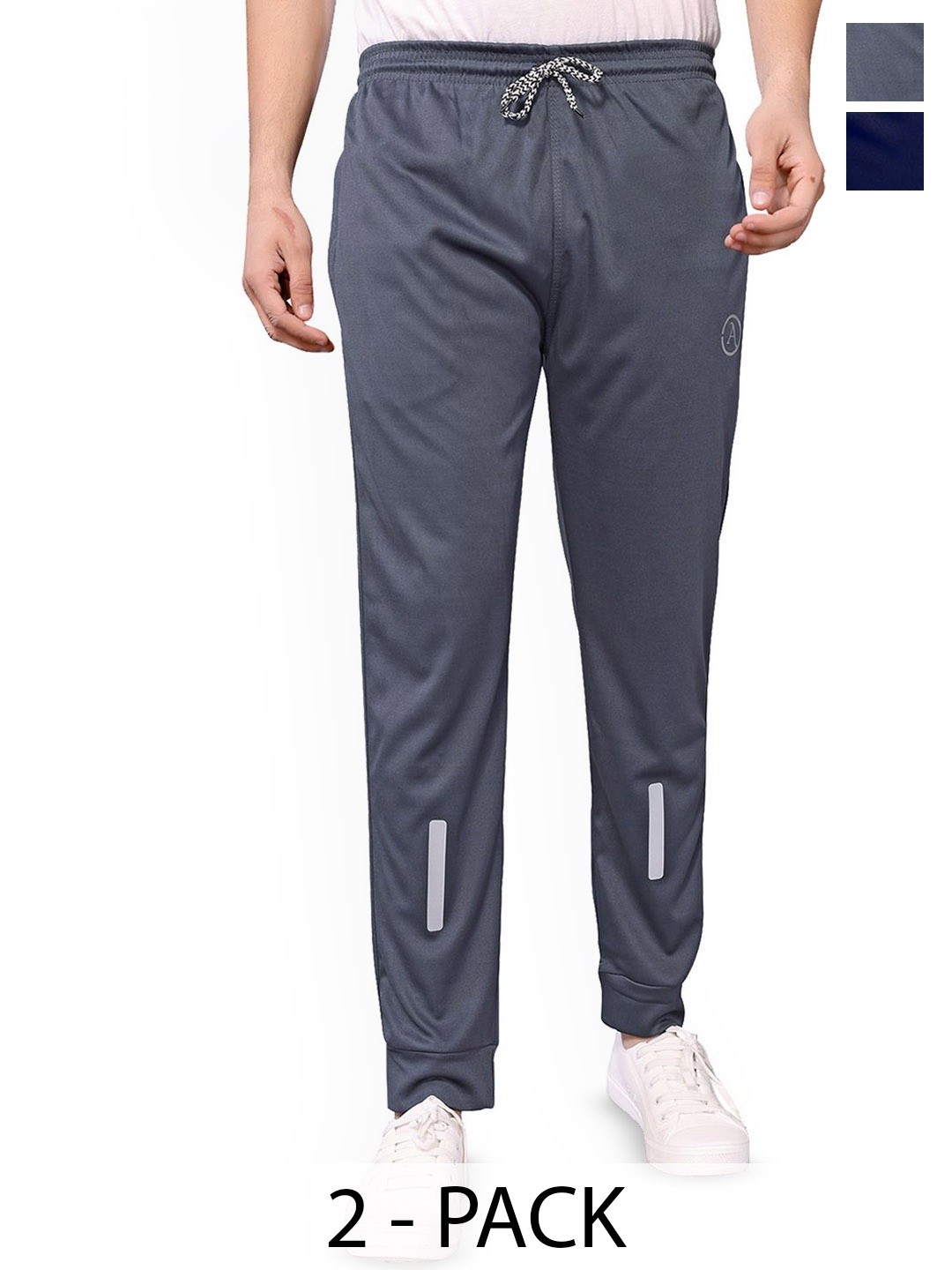 

Moda Rapido Men Pack Of 2 Mid Rise Slim Fit Joggers Track Pants, Grey