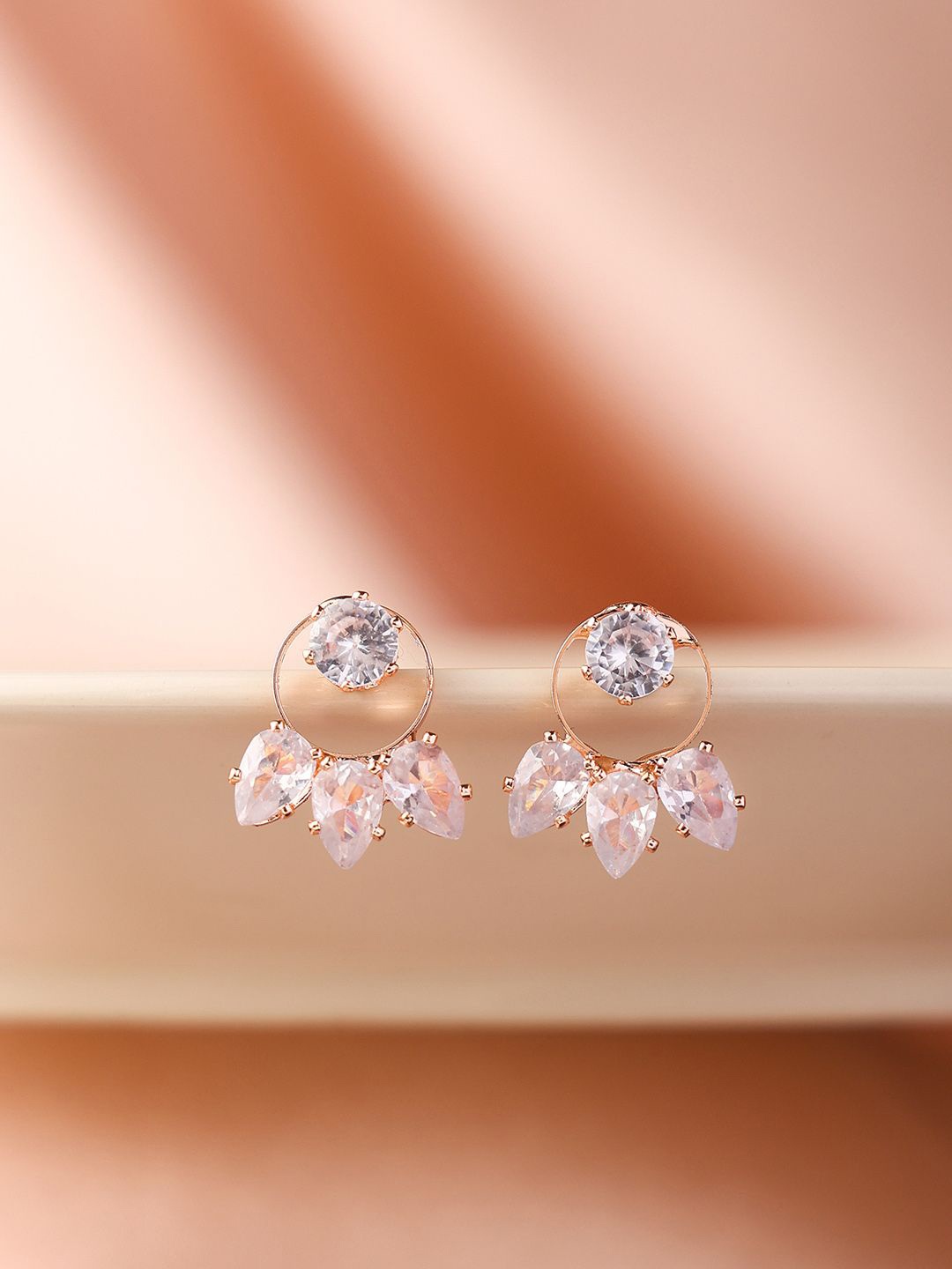 

PRITA Priyaasi Rose Gold Plated American Diamond Contemporary Shaped Studs