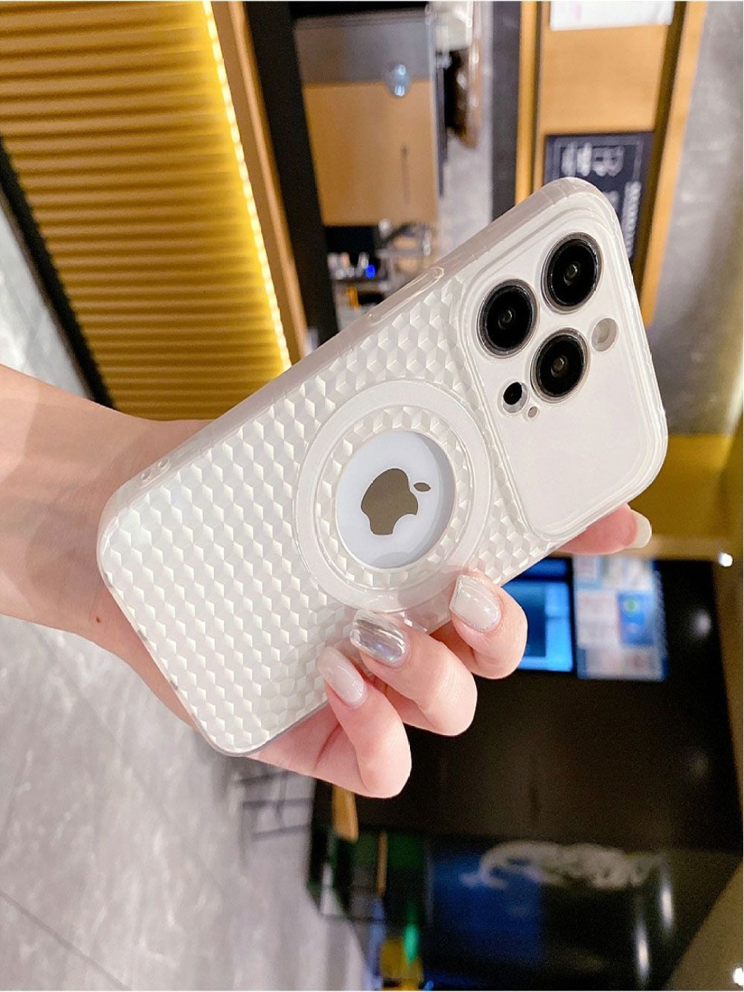 

Luxury Kase LK088 Geometric Printed iPhone 12 Pro Max Hollow Out Mag-Safe Back Case, Beige