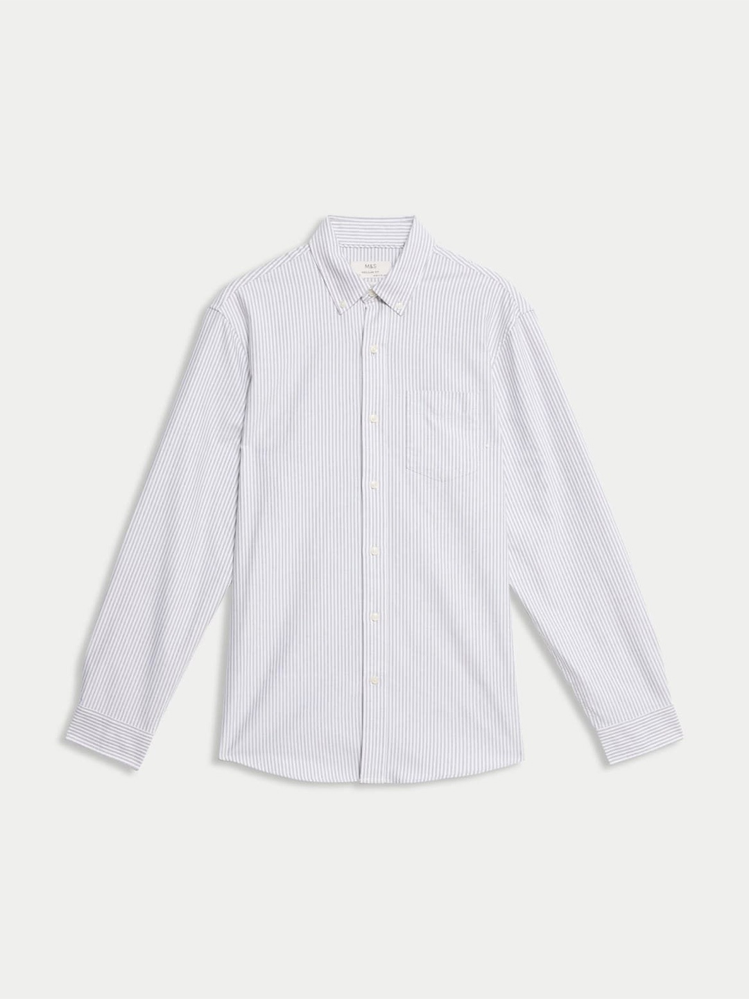 

Marks & Spencer Men Button-Down Collar Vertical Striped Cotton Casual Shirt, White