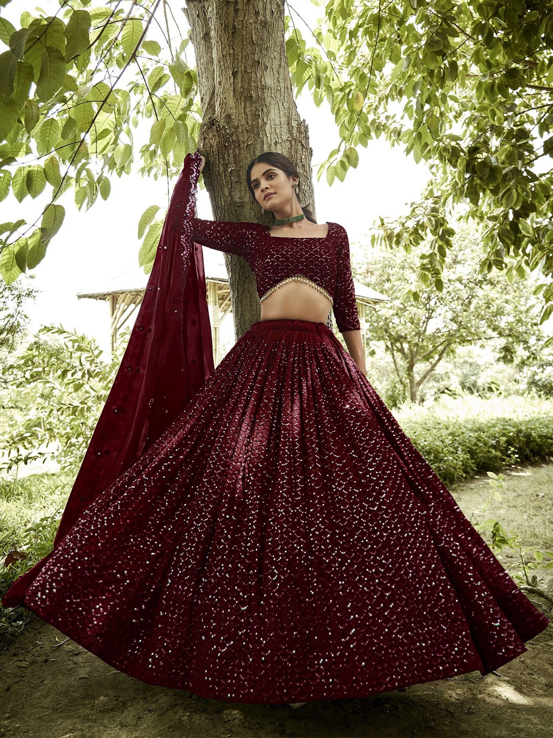 

Warthy Ent Embroidered Sequinned Semi-Stitched Lehenga & Unstitched Blouse With Dupatta, Maroon