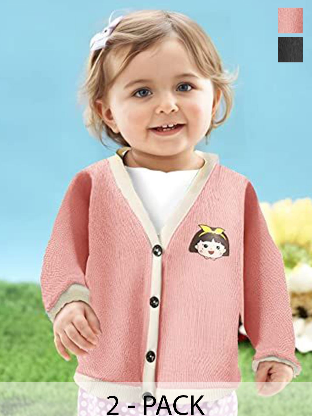 

MOMISY Unisex Kids Printed Cardigan, Pink