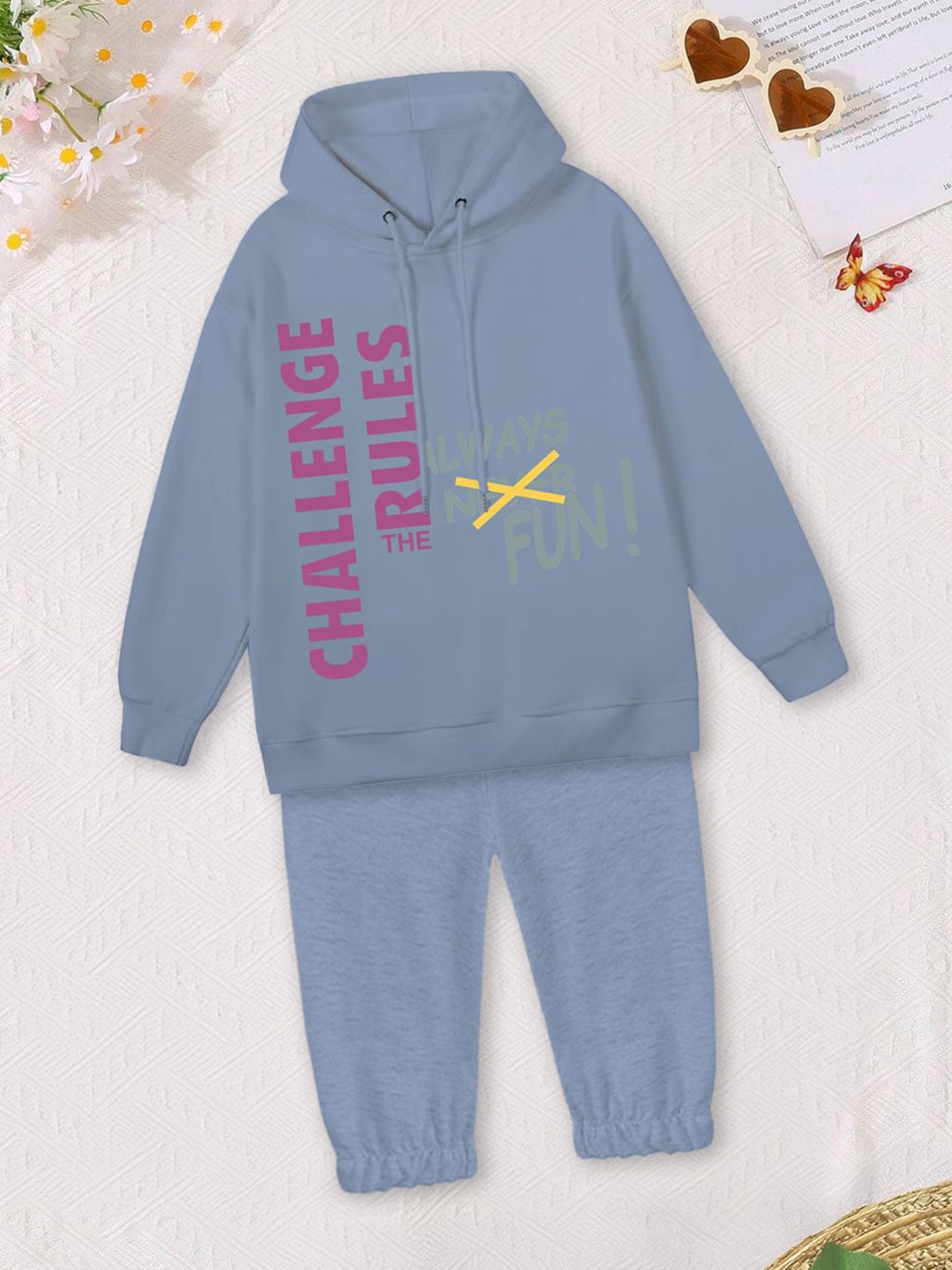 

FOREVER FRIDAY Boys Printed Hooded Pure Cotton Sweatshirt With Joggers, Blue