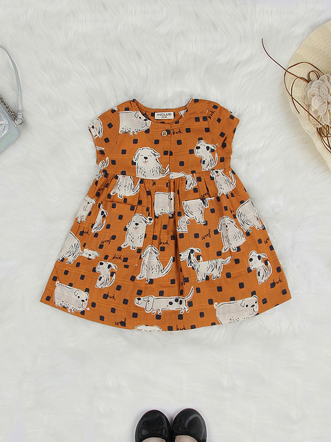 

INCLUD Print Fit & Flare Dress, Brown