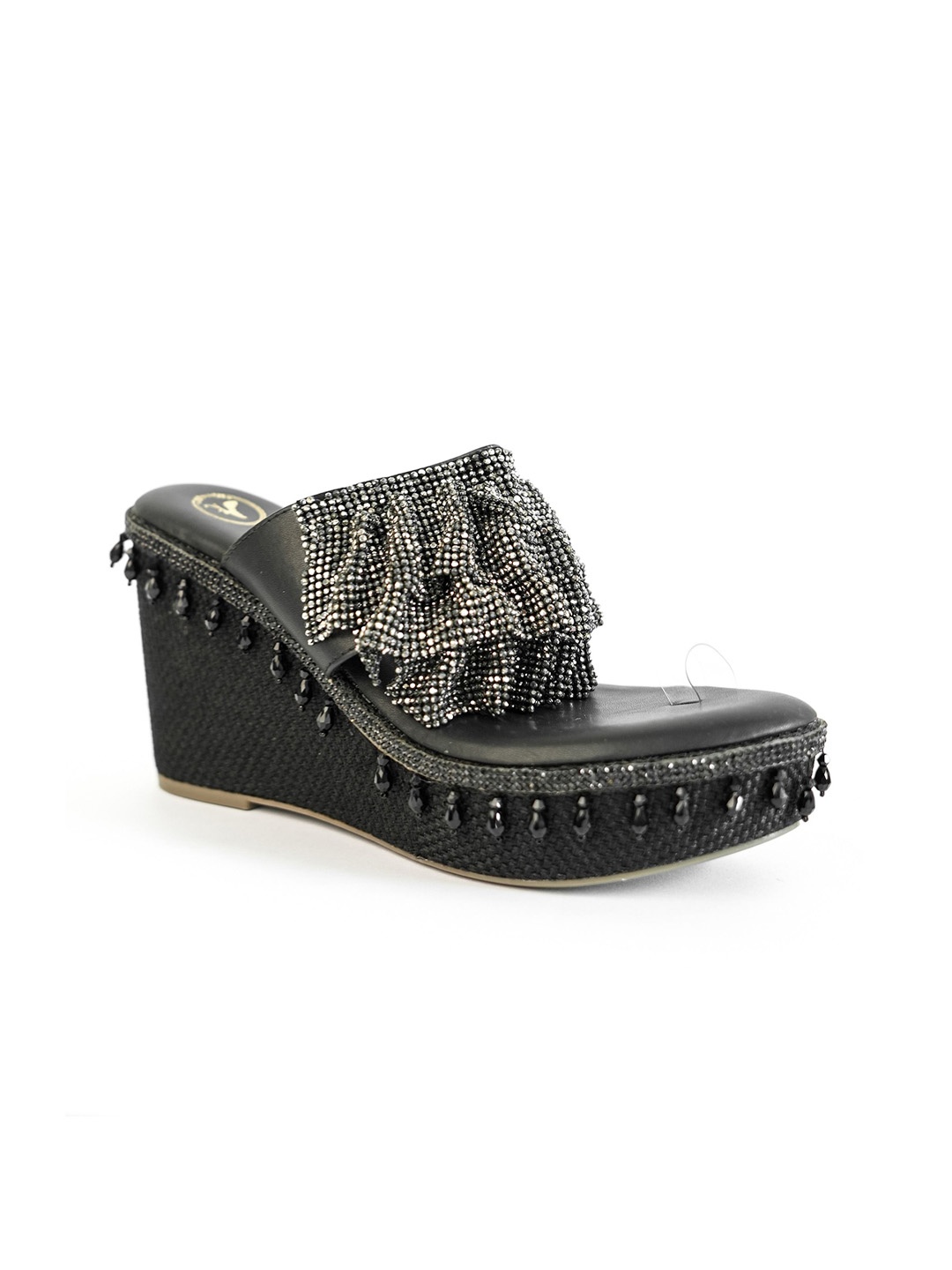 

Sana K Luxurious Footwear Women Falling Mesh Wedge Heel, Black