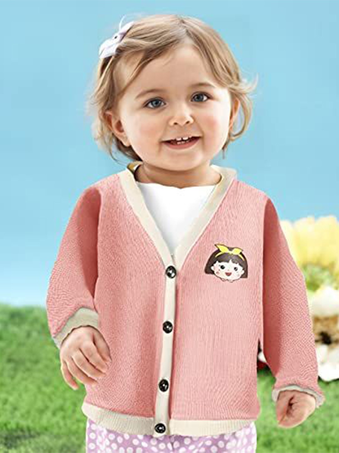 

MOMISY Kids V-Neck Cardigan, Pink