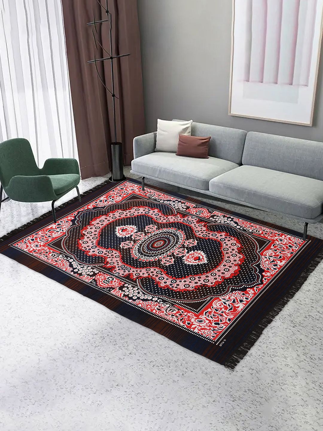 

Kuber Industries Brown Ethnic Motifs Anti-Skid Velvet Carpet