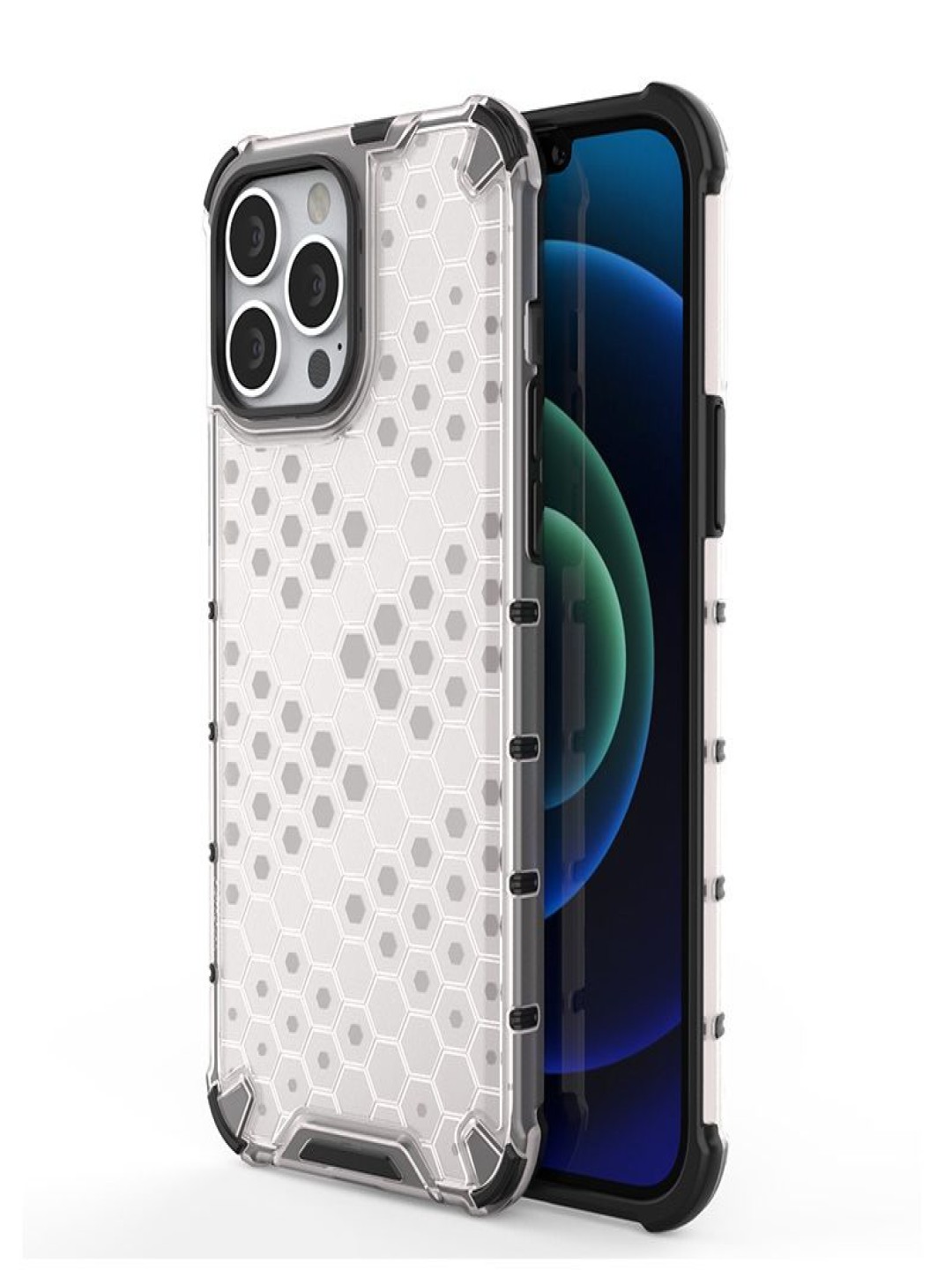 

Luxury Kase Transparent Honeycomb Clear iPhone 13 Pro Max Back Case, White