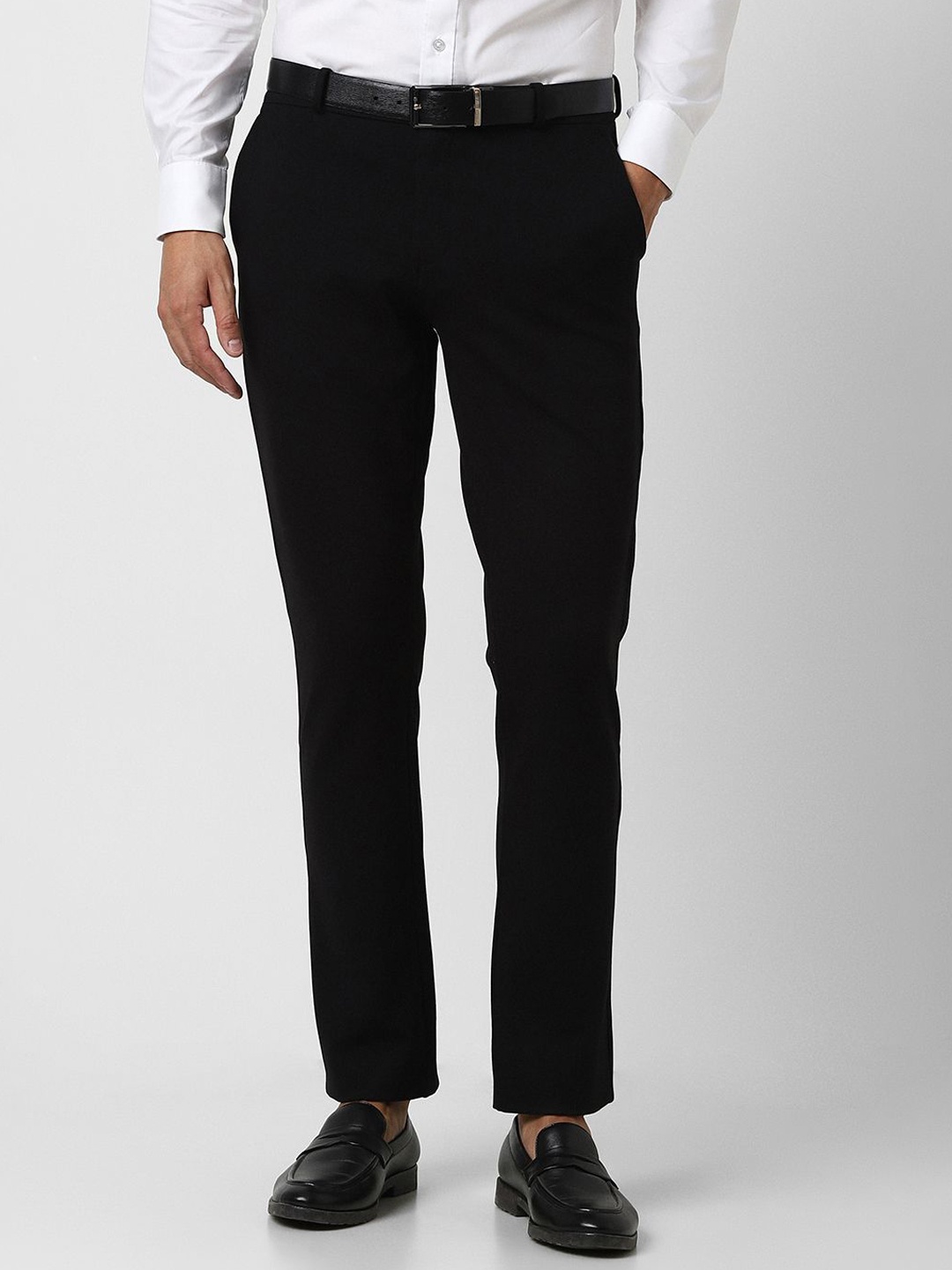 

V Dot Men Slim Fit Regular Trousers, Black