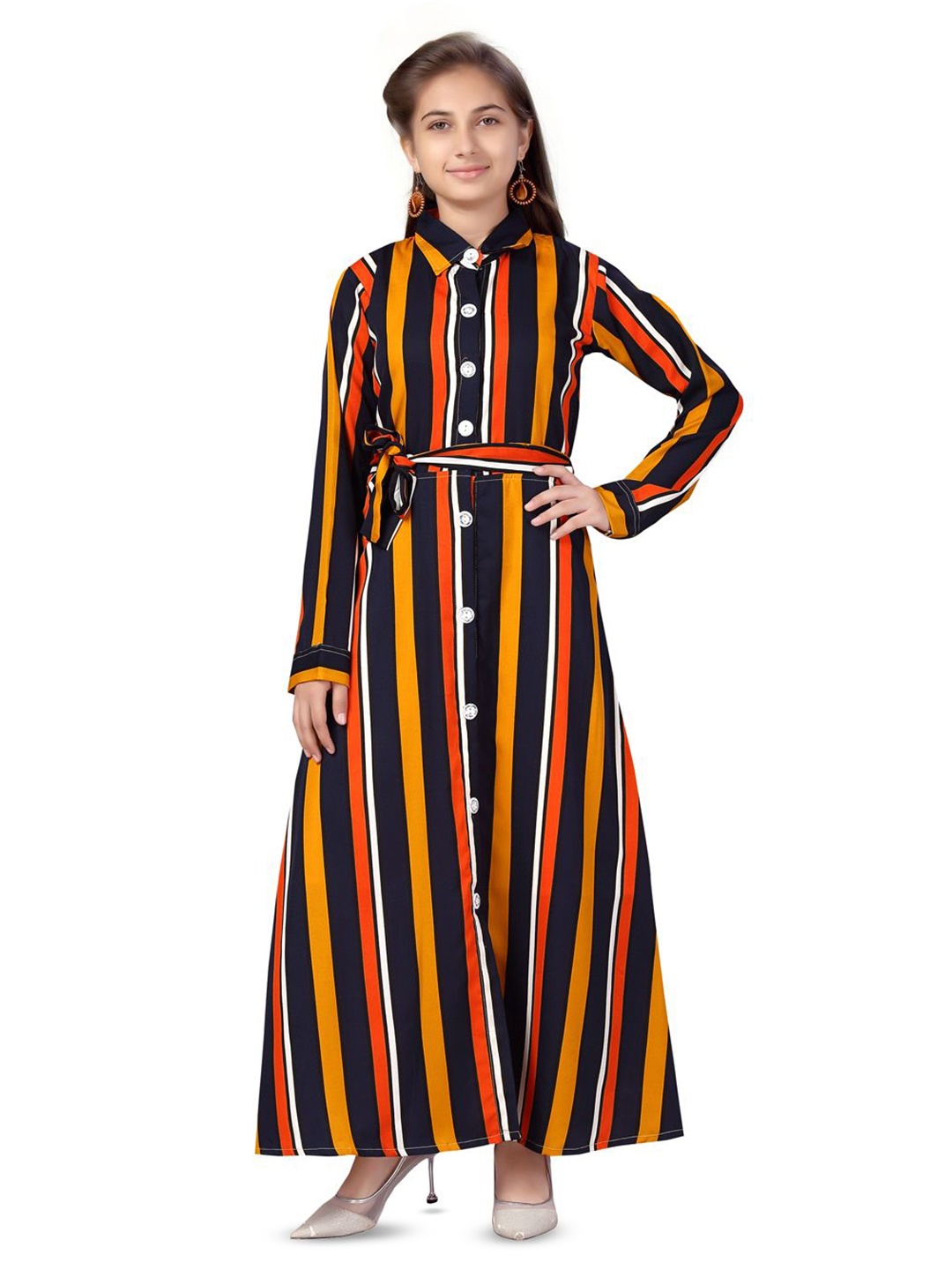 

YK Girls Striped Maxi Dress, Yellow